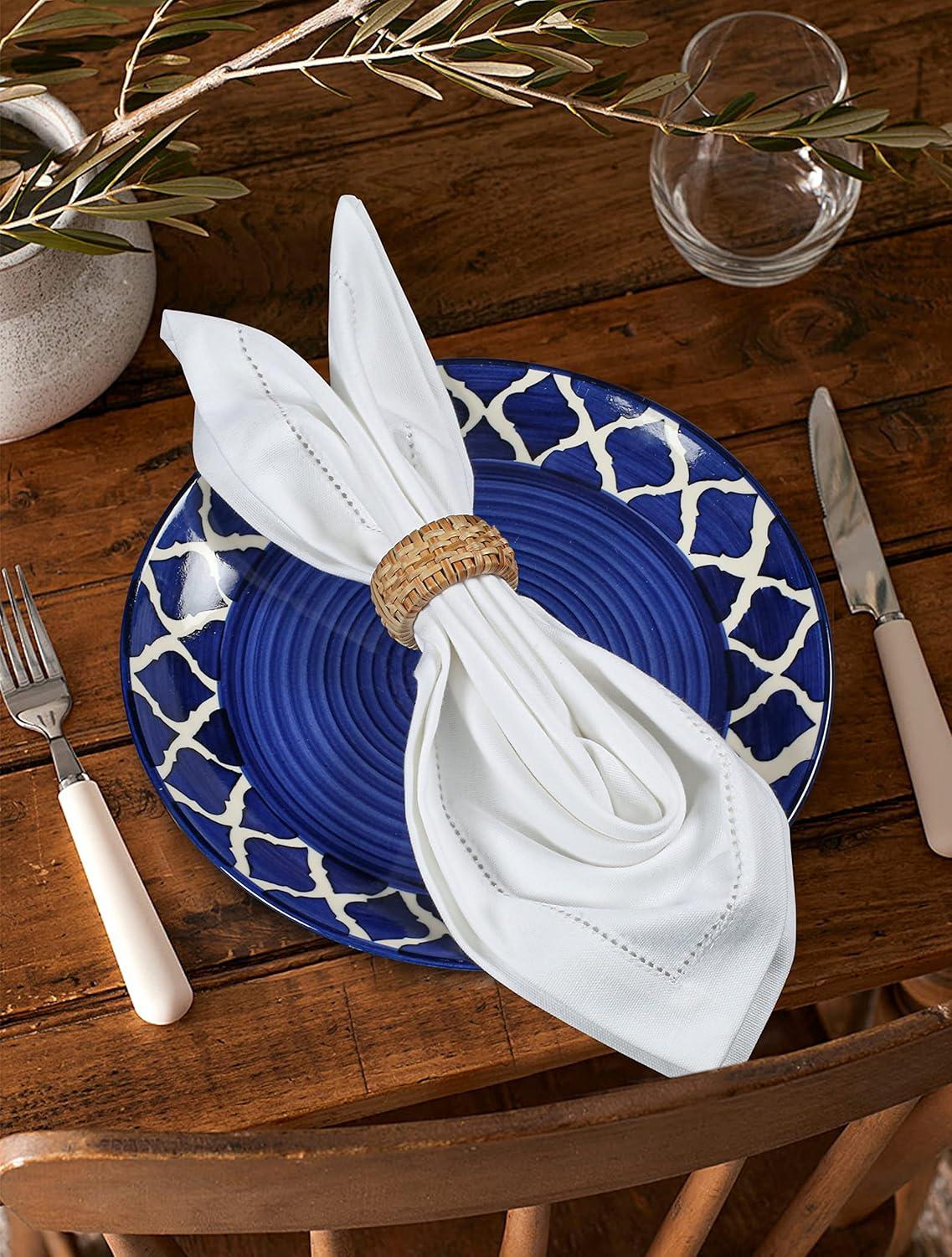 White Cloth Napkins Set of 12 Cotton - with Hemstitched 18x18 Inch Decorative Beautiful Soft Reusable Washable Dinner Napkin for Dining Table Décor, Wedding, New Year Party, Easter & Everyday Use