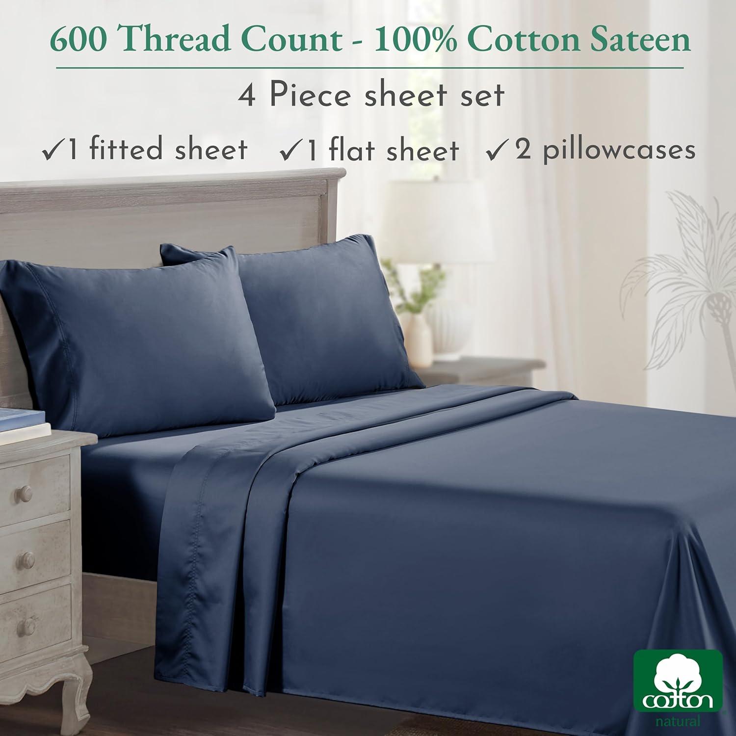 5-Star Luxury Sheet Set | 600 Thread Count 100% Cotton Sateen | Soft & Crisp Bed Sheets with Deep Pockets by California Design Den