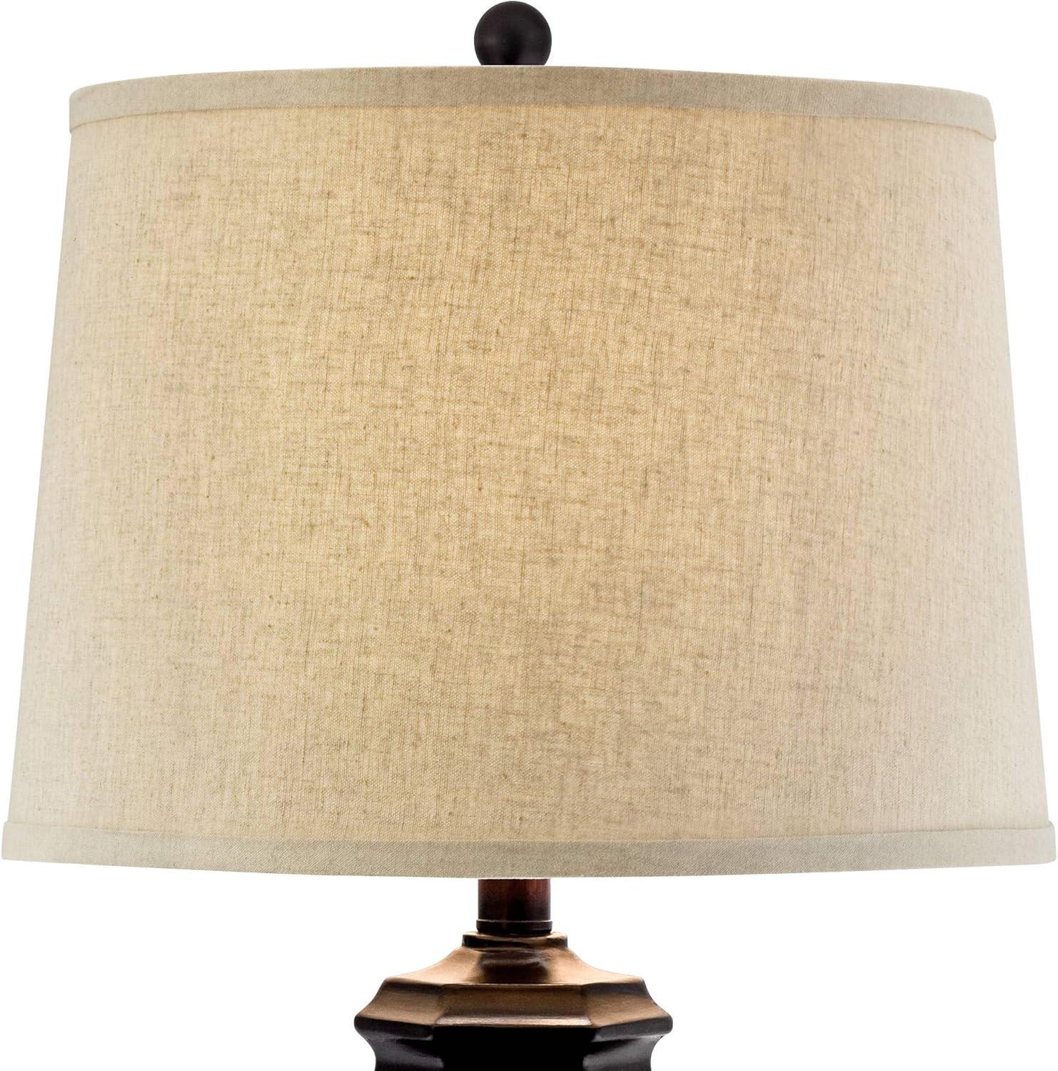 Regency Hill Tropical Table Lamp 29" Tall Woven Wicker Pattern Beige Linen Drum Shade for Living Room Family Bedroom Bedside Nightstand