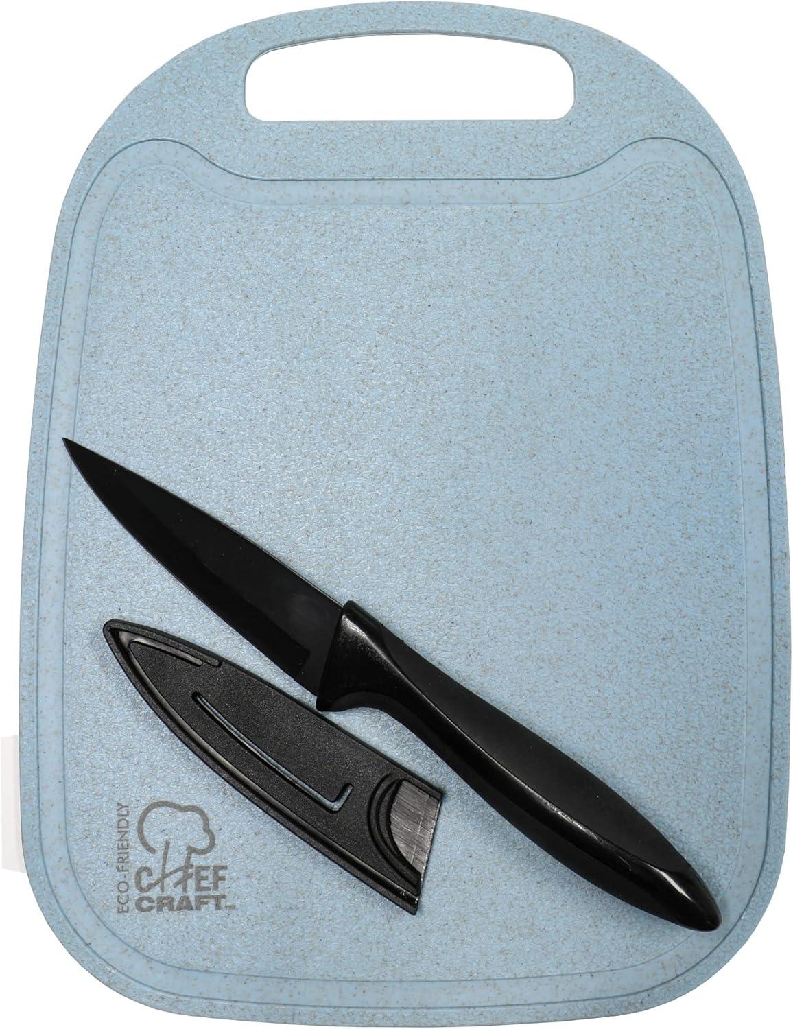 Blue Wheat Straw Cutting Board and Knife Set, 10 x 7.5 Inch