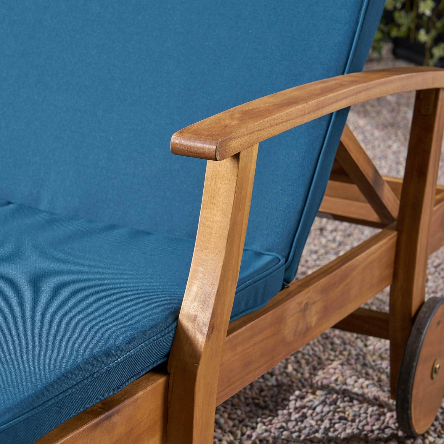 Perla Acacia Wood Double Chaise Lounge Teak/Blue - Christopher Knight Home