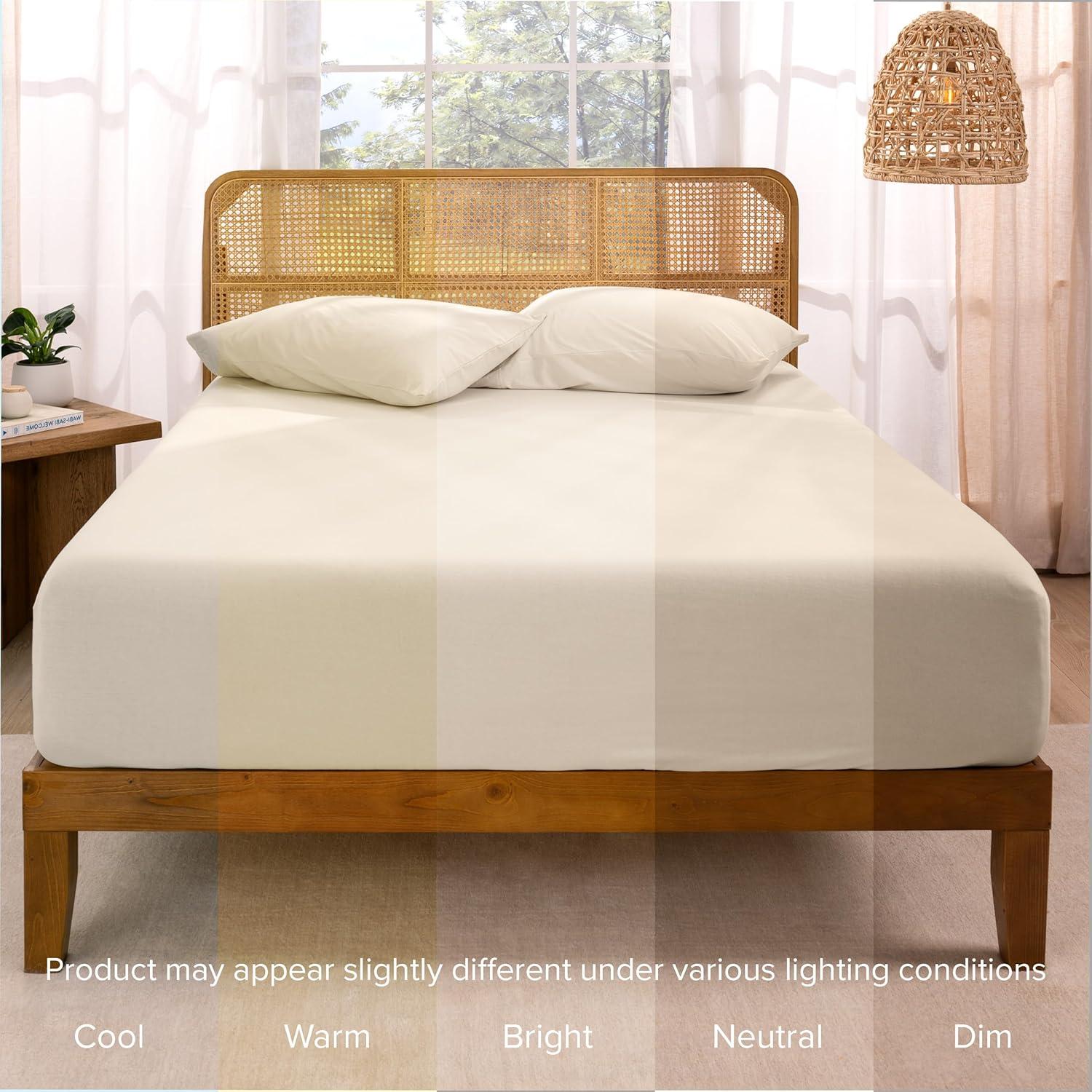 Twin XL Sand Organic Cotton Jersey Fitted Sheet by Bare Home