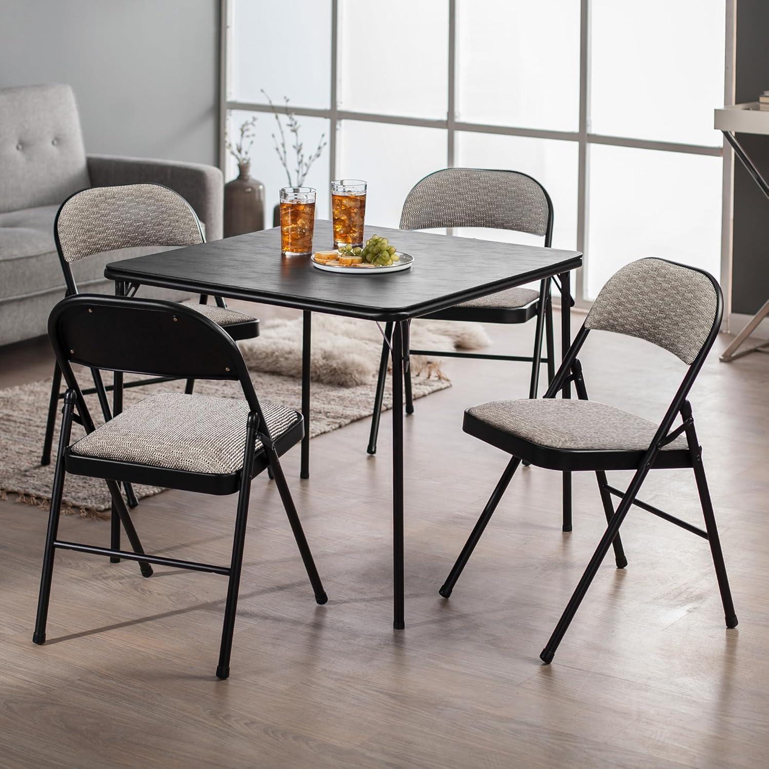 MECO Sudden Comfort Deluxe Metal Fabric Padded Folding Chair Set for Indoor Home Special Occasions or Outdoor Events, Black (Set of 4)