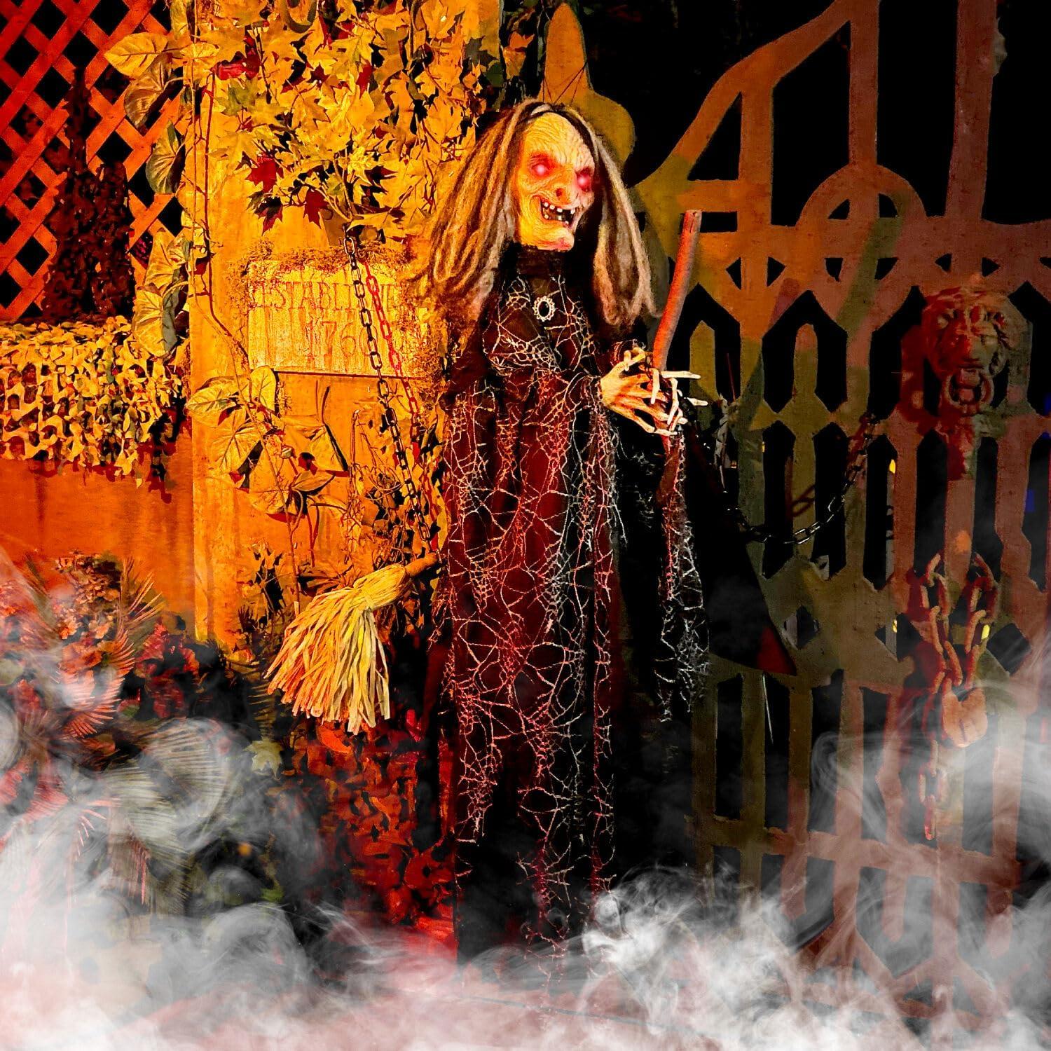 Haunted Hill Farm Lifesize Witch Prop with Lights and Sound, Indoor/Covered Outdoor Halloween Decoration