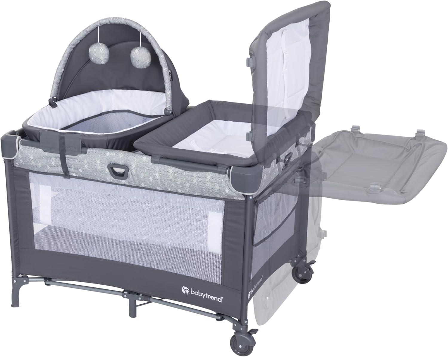 Baby Trend Nursery Den Playard with Snooze Pod and Flip Over Changer - Diamond Sage