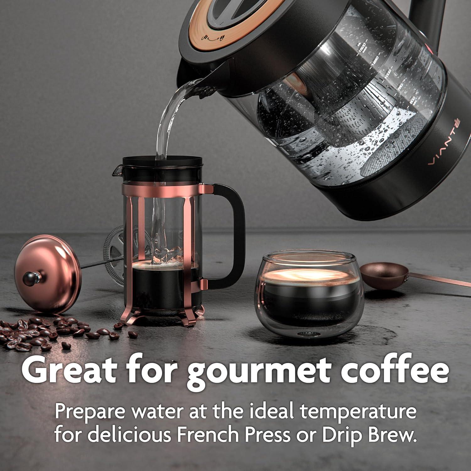 PENGFEI Viante Electric Kettle With Tea Infuser. Hot Tea Maker With Temperature Control And Automatic Shut Off. 1.5 Liter Capacity | Black Color