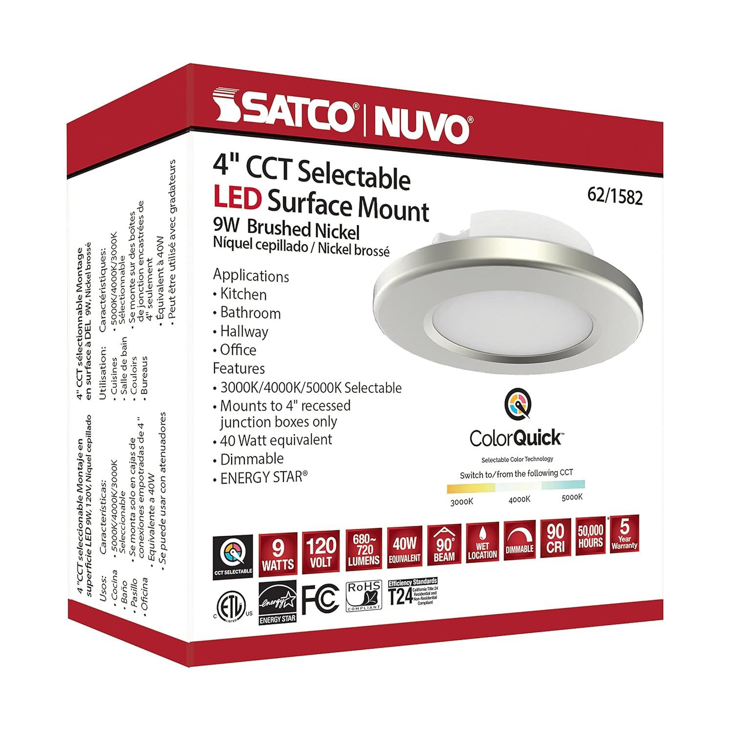 Nuvo Lighting 4 inch LED Surface Mount Fixture CCT Selectable 3K/4K/5K Brushed Nickel - Brushed Nickel