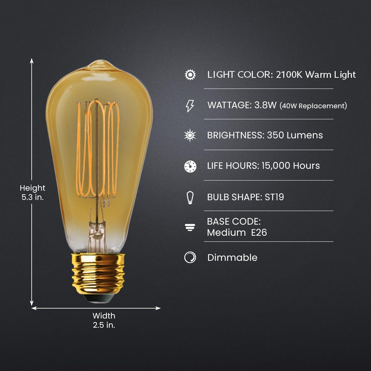 Feit Electric ST19 E26 (Medium) Filament LED Bulb Warm White 40 Watt Equivalence 2 pk