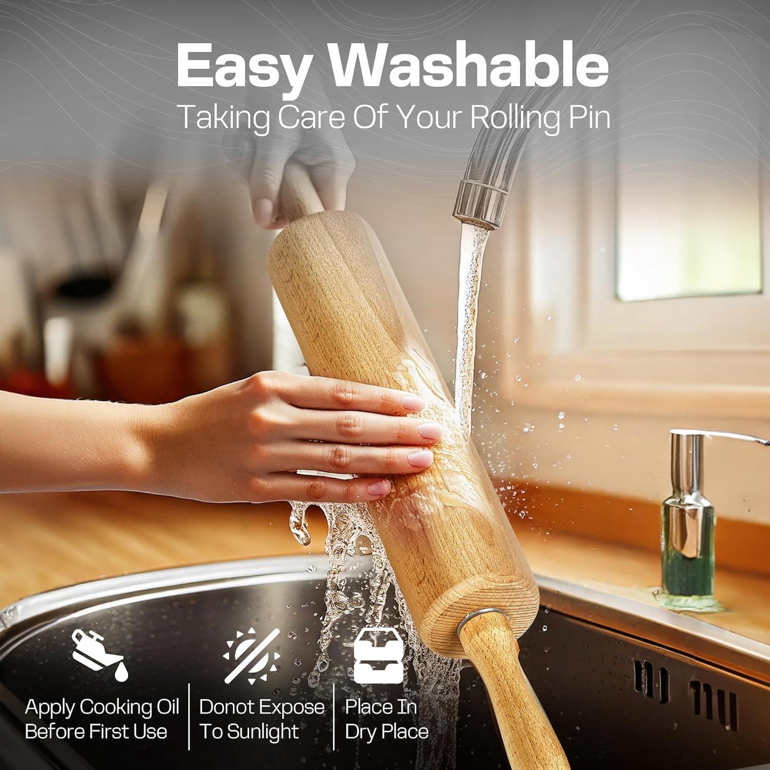 17 inch Wooden Rolling Pin for Baking - Long Dough Roller for All Baking Needs