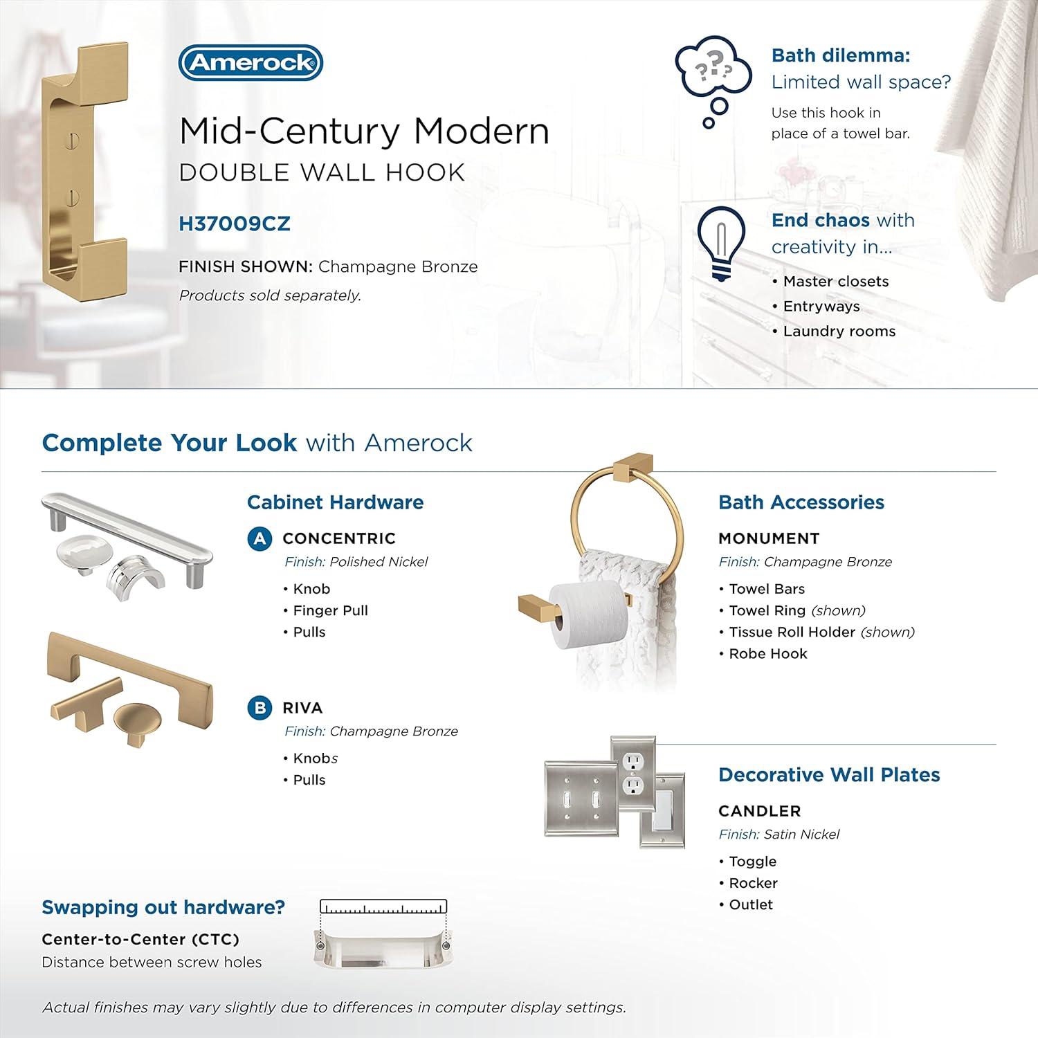 Bray Contemporary Double Prong Decorative Wall Hook