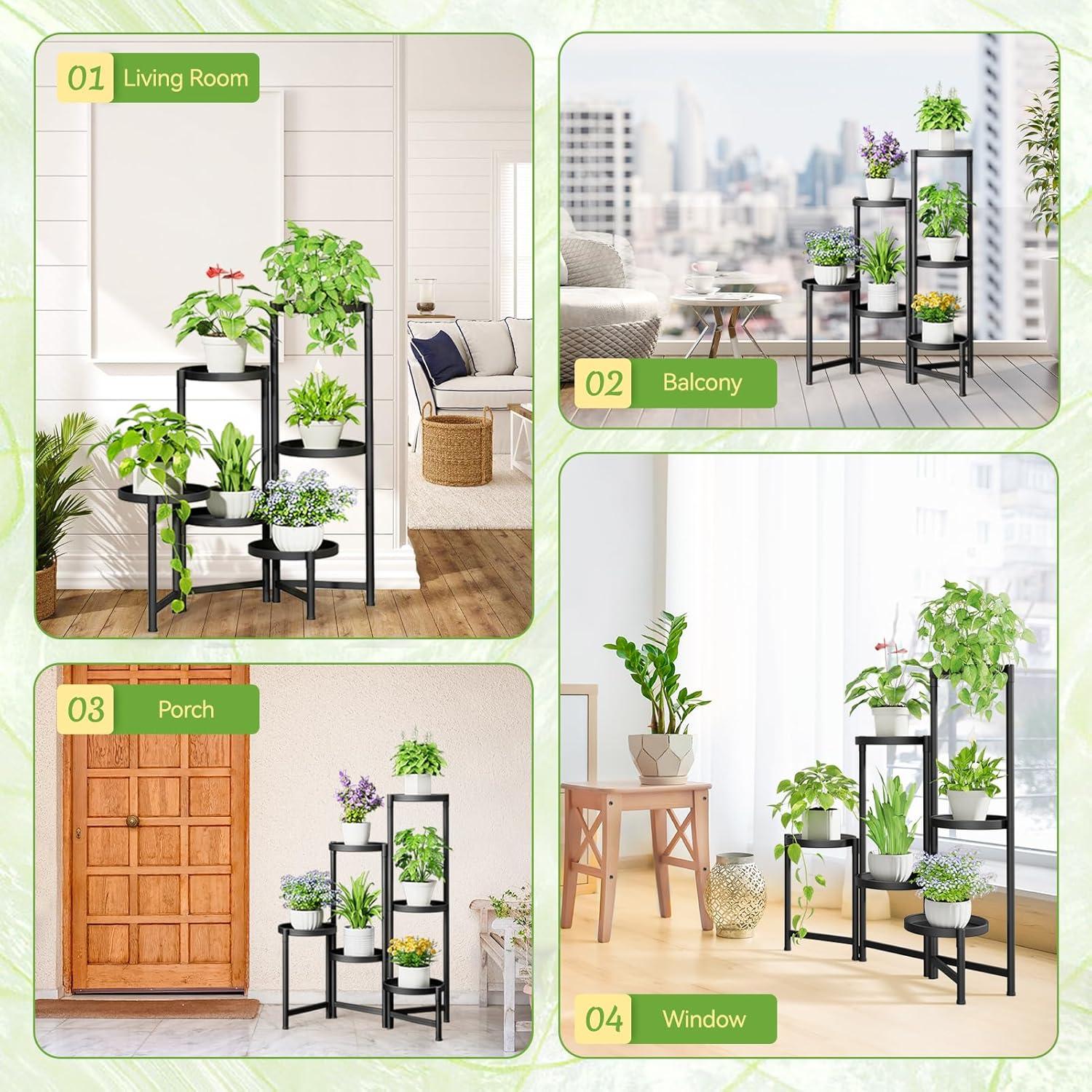 Tall Black 6-Tier Folding Iron Plant Stand