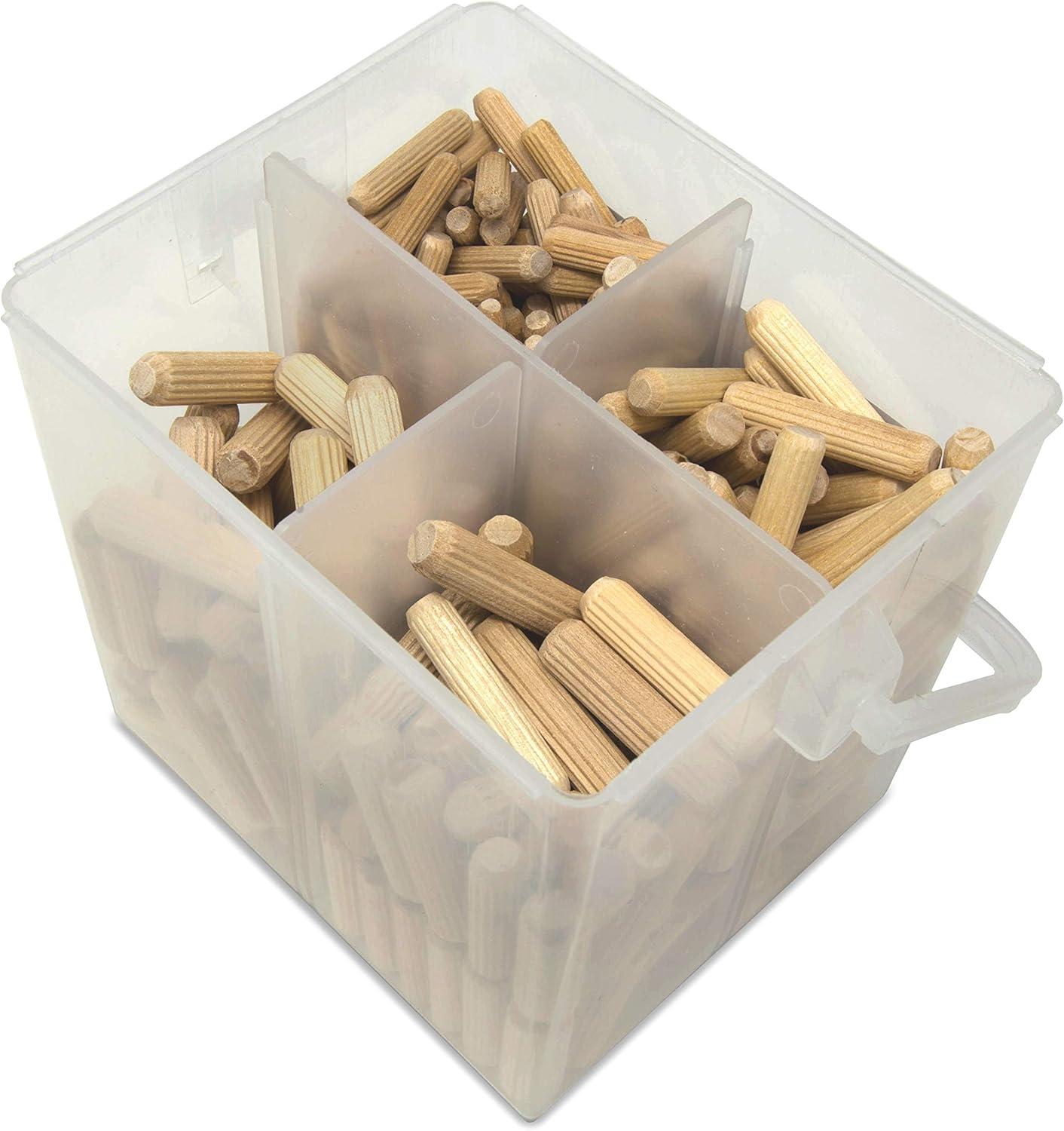 400-Piece Fluted Birch Wood Dowel Pin Set in Variety Sizes