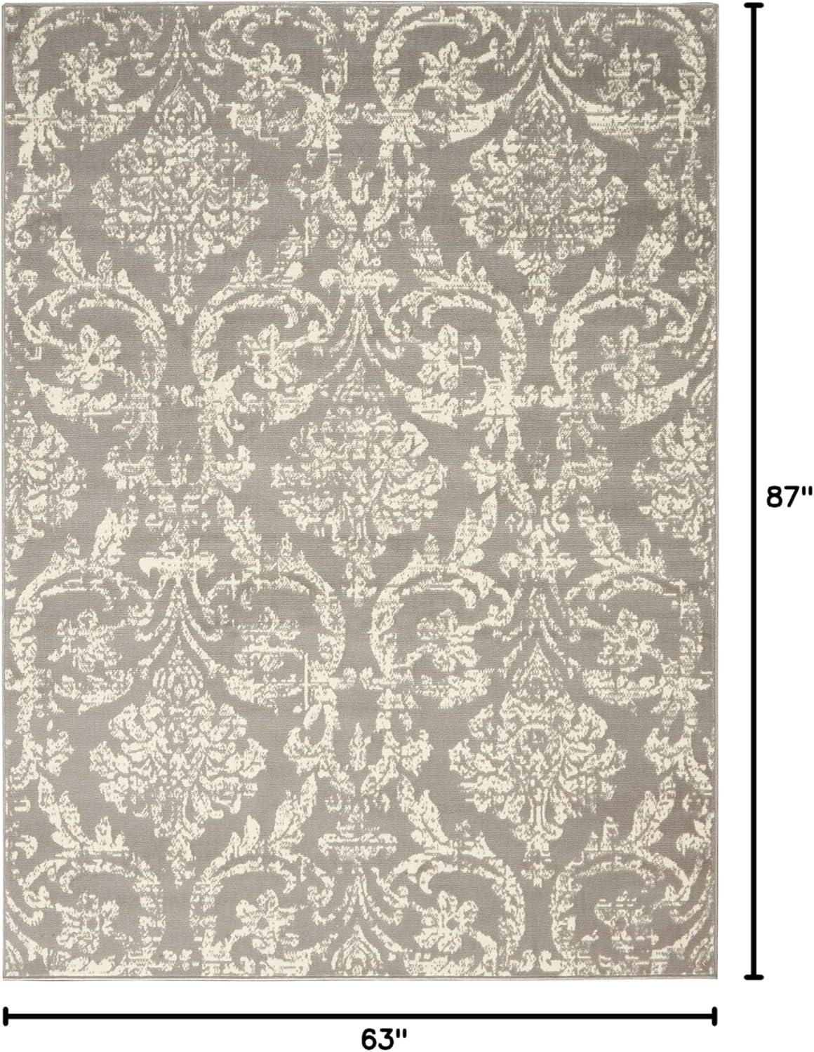 Nourison Jubilant 5'3" x 7'3" (5' x 7') Grey Area Rug Farmhouse Vintage Damask by Nourison