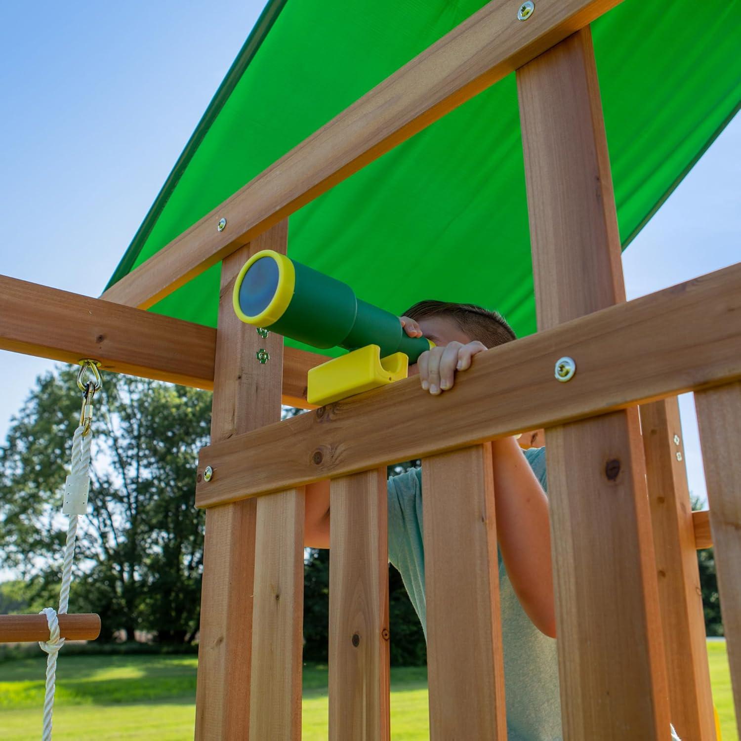 Backyard Discovery Backyard Discovery Mount Mckinley Cedar Wood Swing Set with Wave Slide, Play Deck, Double Rock Wall, and Rope Ladder