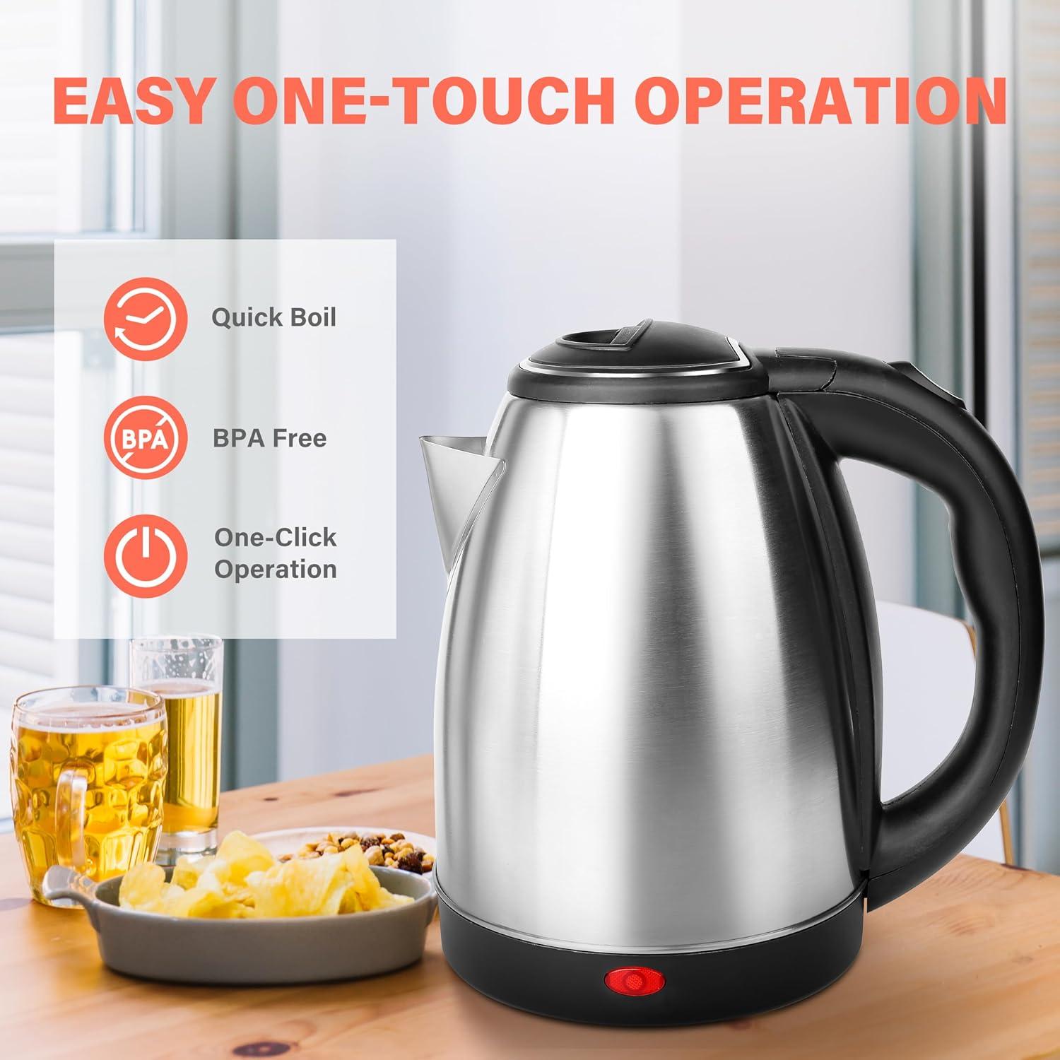 Stainless Steel Electric Tea Kettle, Electric Kettles for Boiling Water, 1.8L Electric Kettle, Cordless Water Boiler with 360 Degree Rotational Base, Automatic Shut Off, 1000W, Silver
