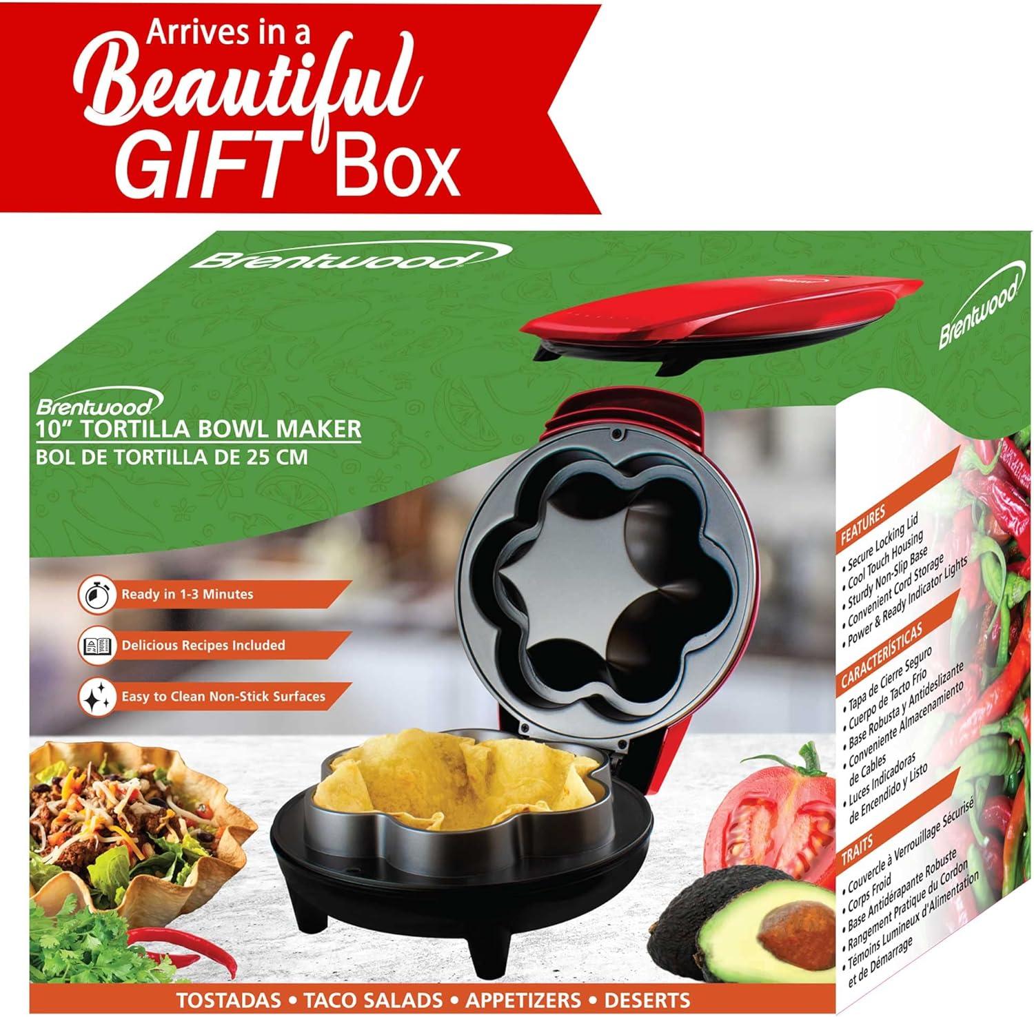 Brentwood TS-257R 10-In. Electric Tortilla Taco Bowl Maker, Red