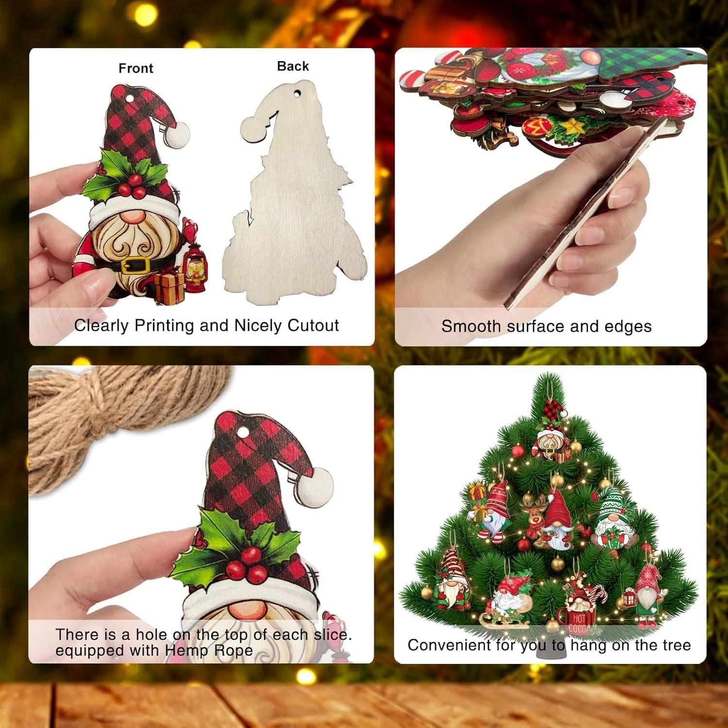 24pcs Gnome Christmas Ornaments Set - Festive Decorations with Wooden Gnomes for Tree Adornments & Ultimate Holiday Celebration Accessories