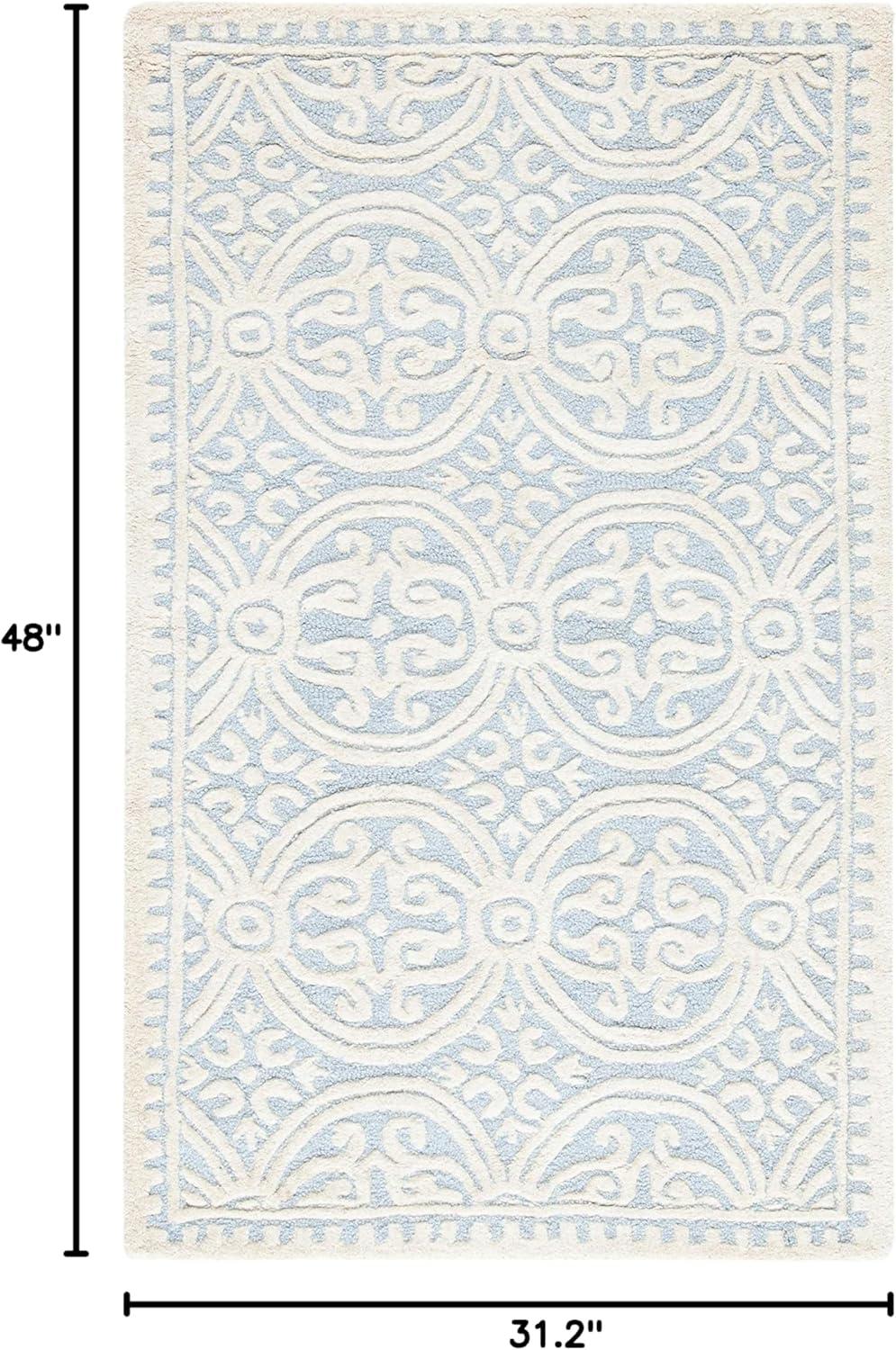 SAFAVIEH Cambridge Leslie Geometric Wool Area Rug, Light Blue/Ivory, 2'6" x 4'