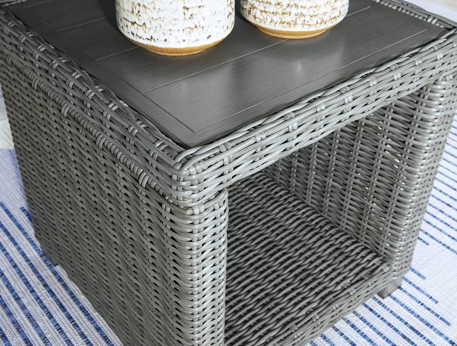 Gray Rectangular Wicker Outdoor End Table with Aluminum Top