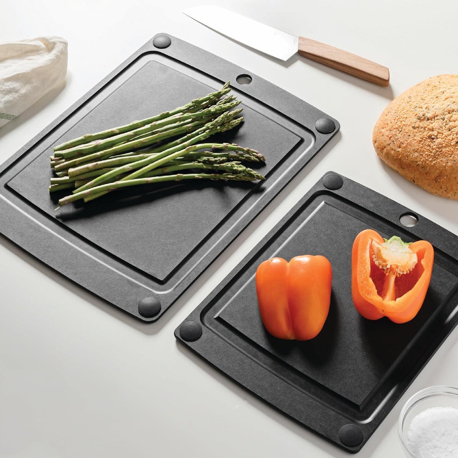 Slate and Black Rectangular Wood Cutting Board with Non-Slip Feet