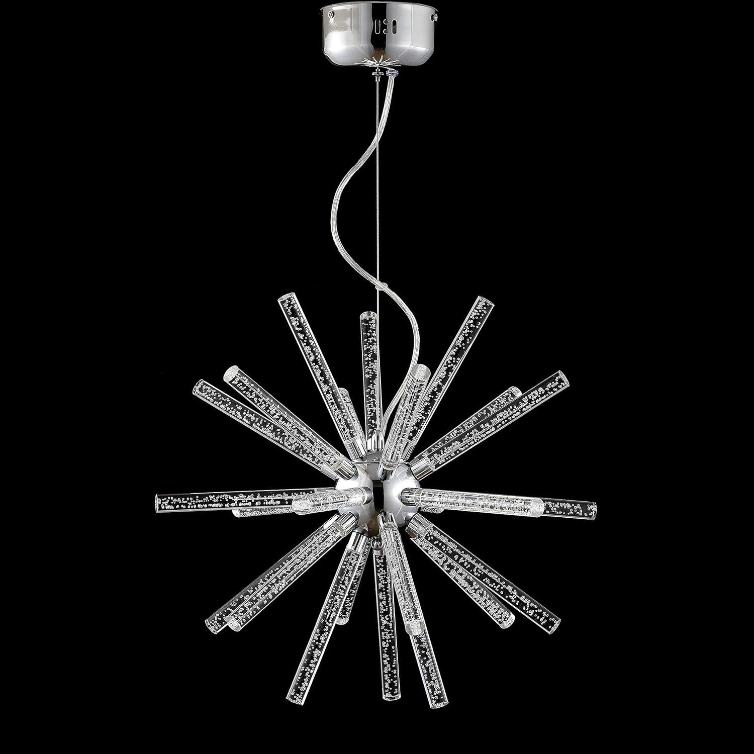 Soyuz 19.5" Adjustable Integrated LED Starburst Metal/Acrylic Pendant, Chrome/Clear