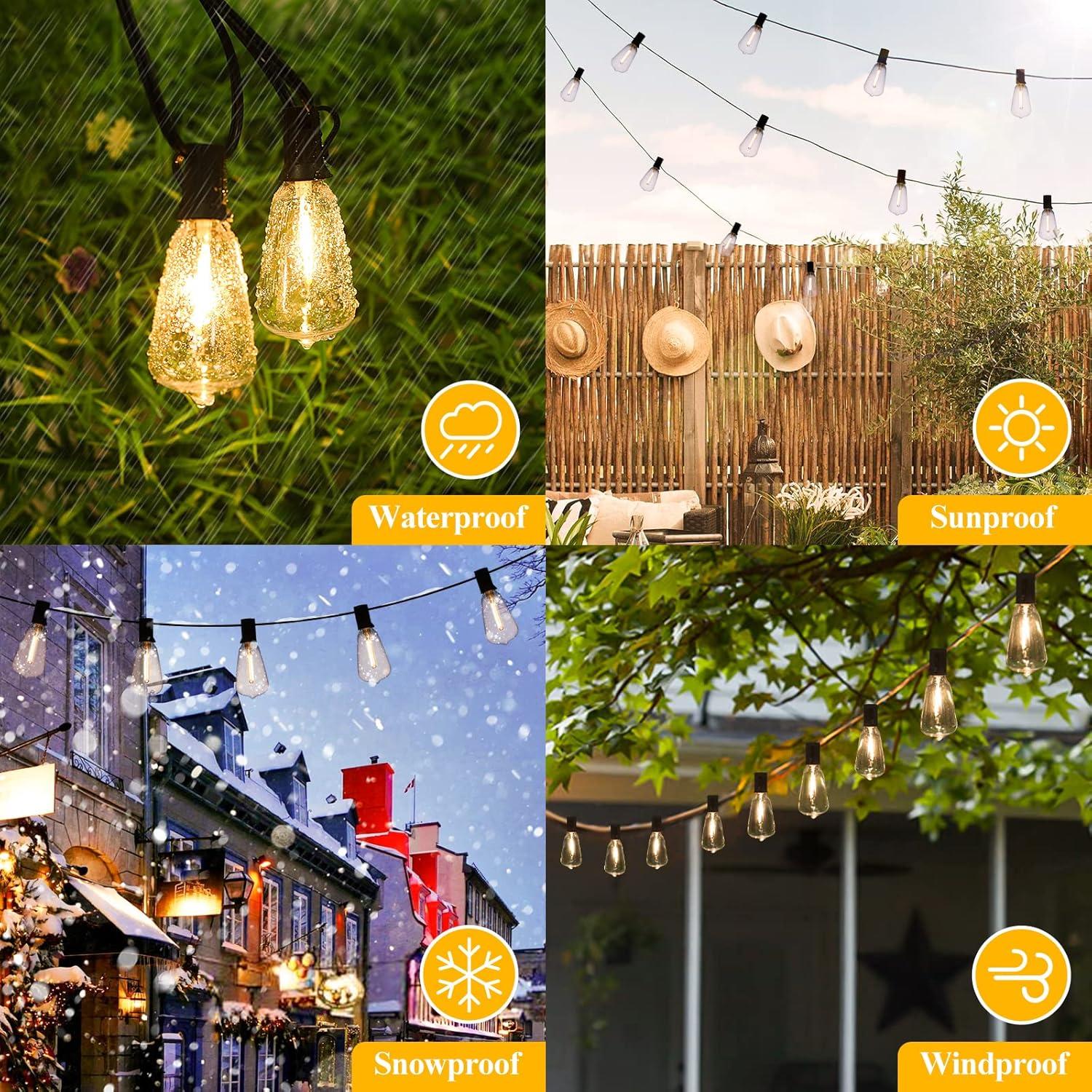 50FT Warm White LED Outdoor String Lights with Shatterproof Edison Bulbs