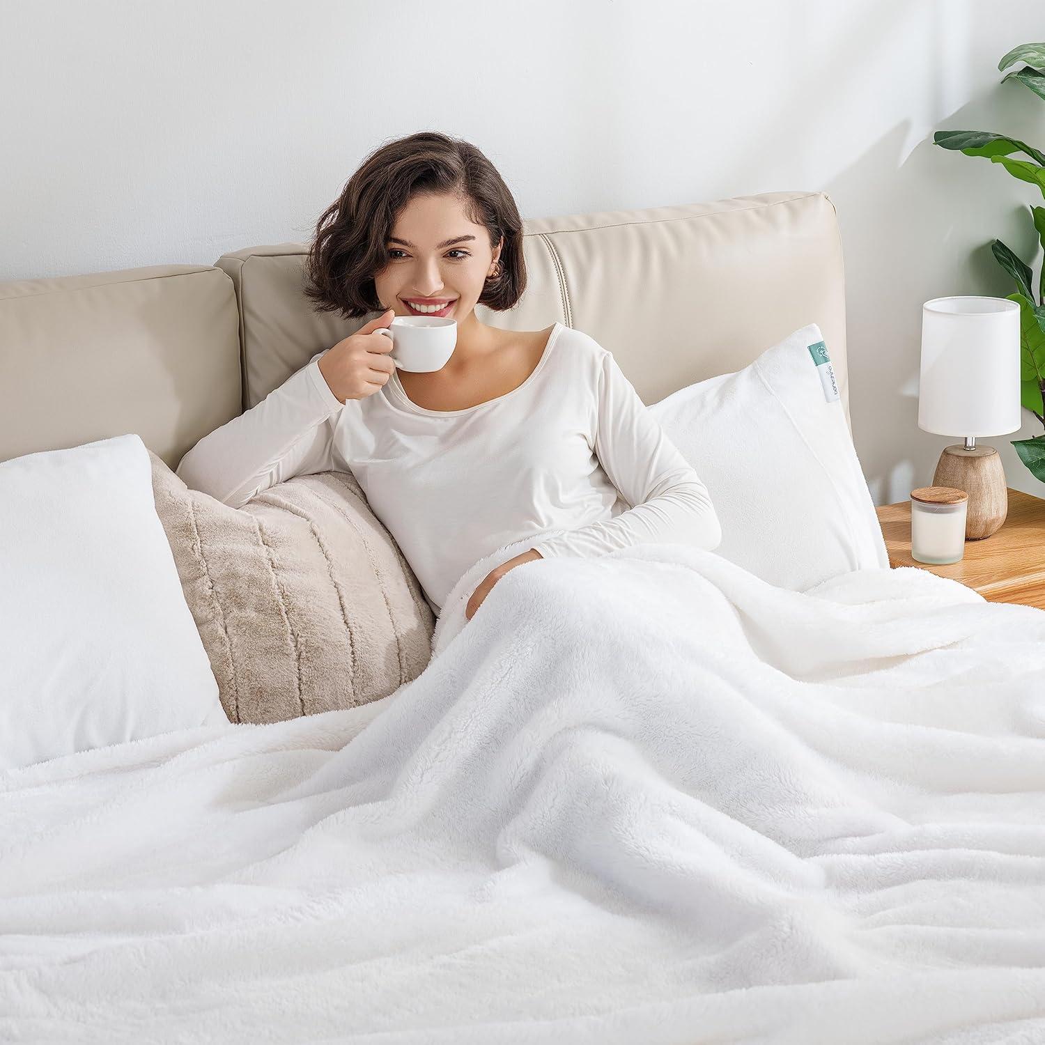 King Size True White Extra-Fluffy Plush Blanket