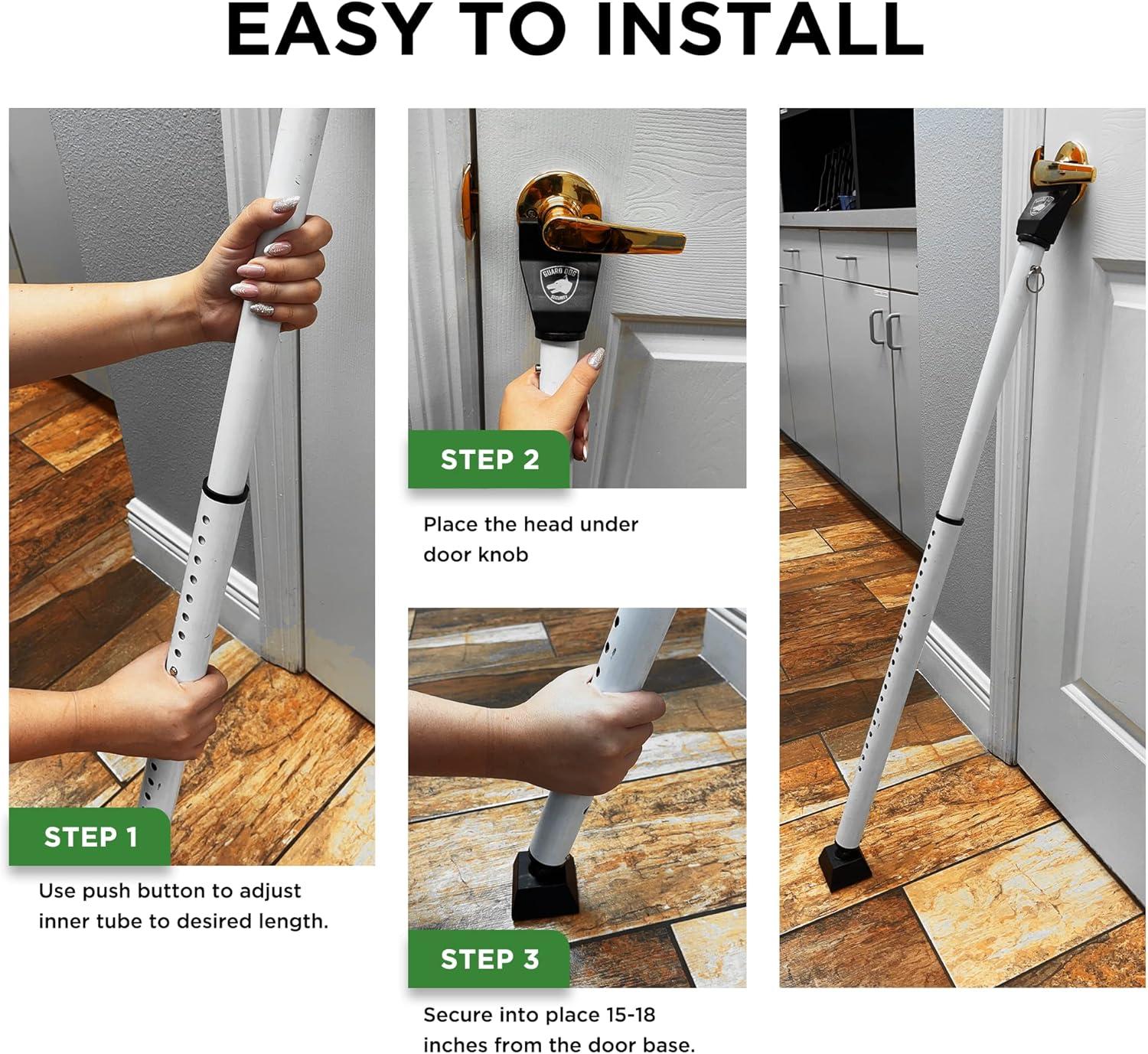 Adjustable White Steel Door Security Bar with Rubber Grip