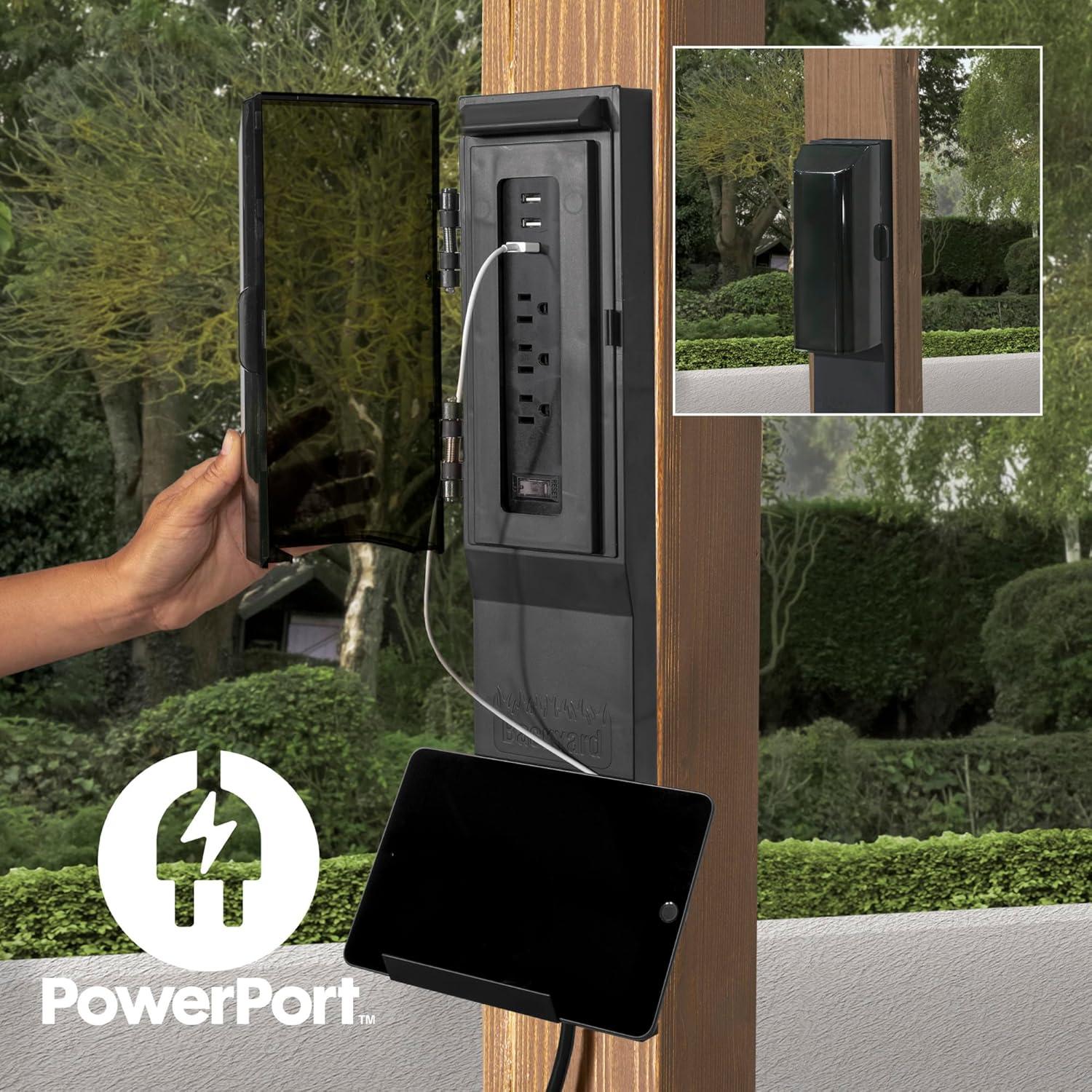 Backyard Discovery Backyard Discovery Barrington 16' x 12' Cedar Wood Outdoor Patio Gazebo with Hardtop Galvanized Steel Hip Roof and PowerPort