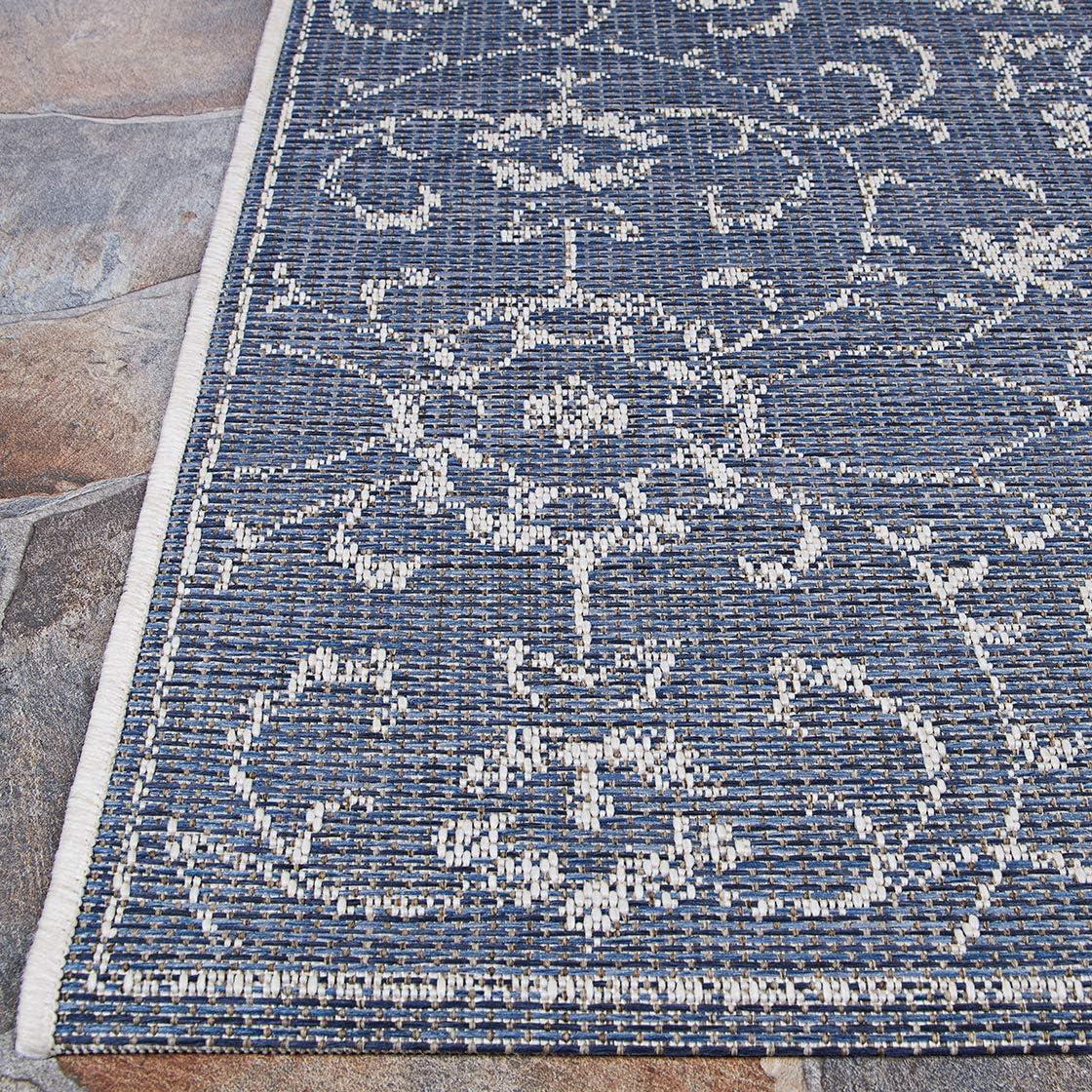 Couristan Monte Carlo Summer Vines Indoor / Outdoor Area Rug, Navy-Ivory, 5'3" x 7'6"