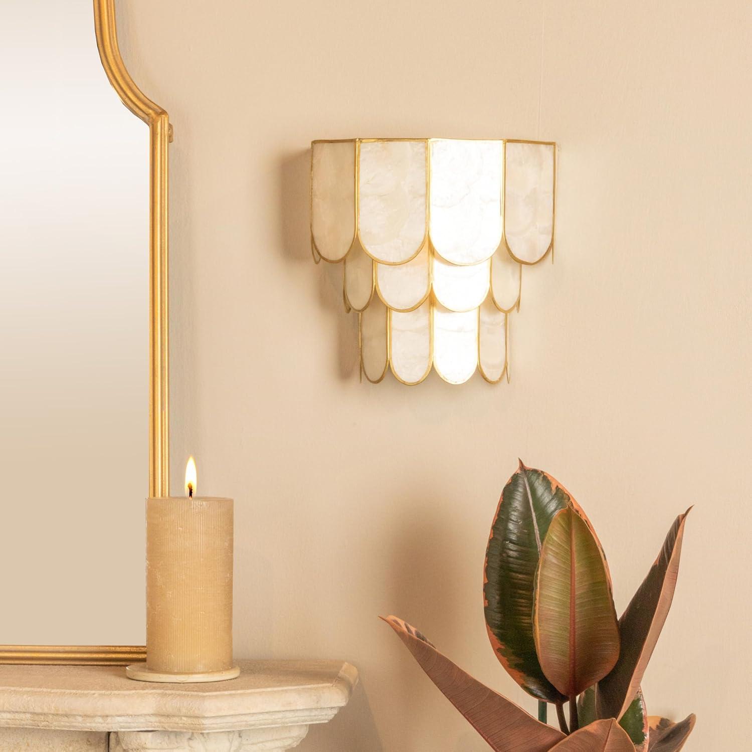 Storied Home 4-Tier Capiz and Metal Wall Sconce: ETL & UL Listed, 1-Way On Off, No Battery Required