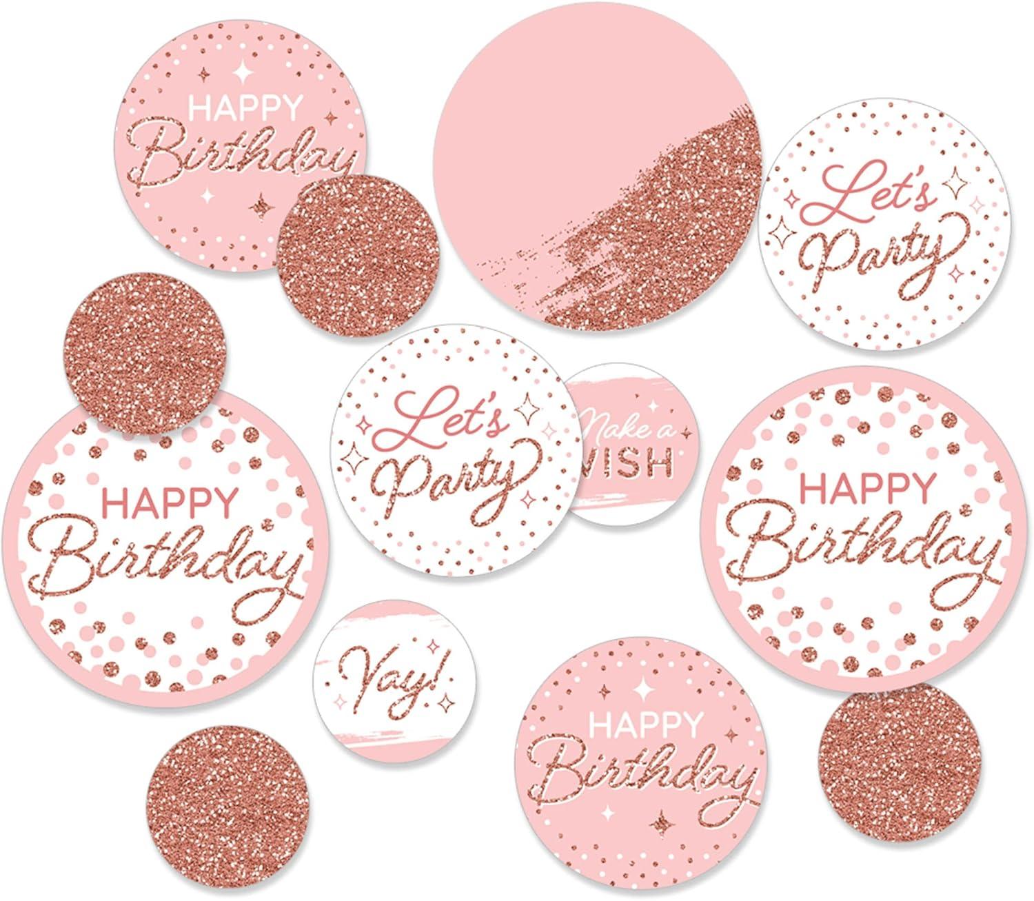 Big Dot of Happiness Pink Rose Gold Birthday - Happy Birthday Party Giant Circle Confetti - Party Decorations - Large Confetti 27 Count