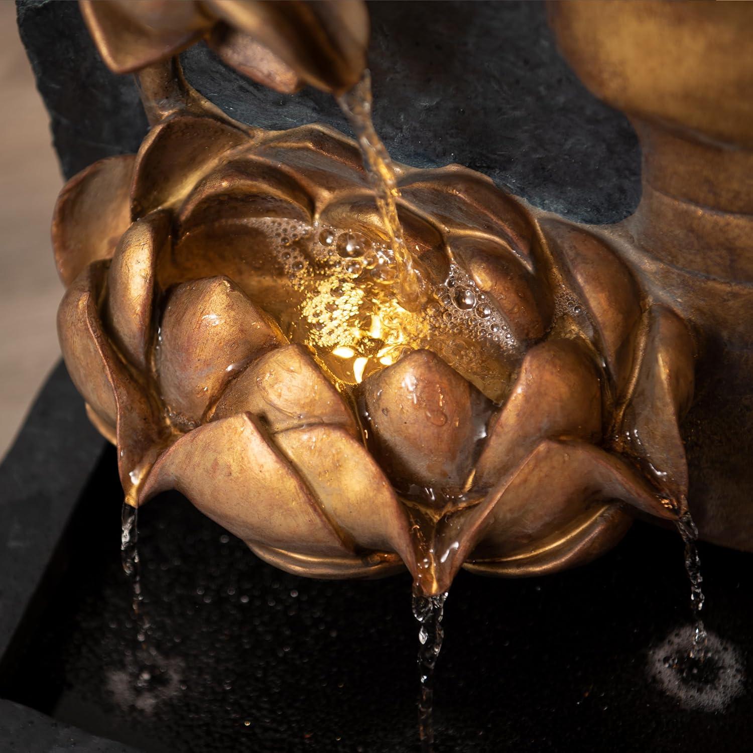 XBrand 30" H Zen Buddha Face Water Fountain w/ LED light & Pump, Indoor/Outdoor Freestanding, Relaxing Zen Décor, Bronze and Natural Grey Polyresin Fountain for Home Patio Garden Backyard