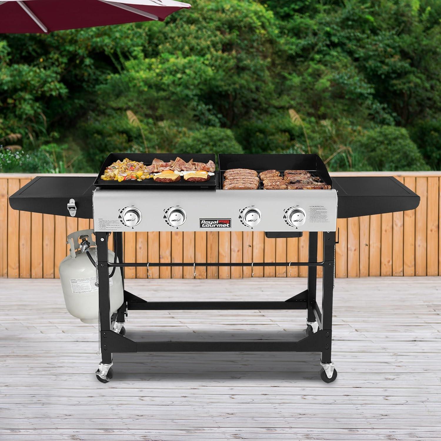 Royal Gourmet 4 - Burner Gas Grill and Griddle Combo with Side Table