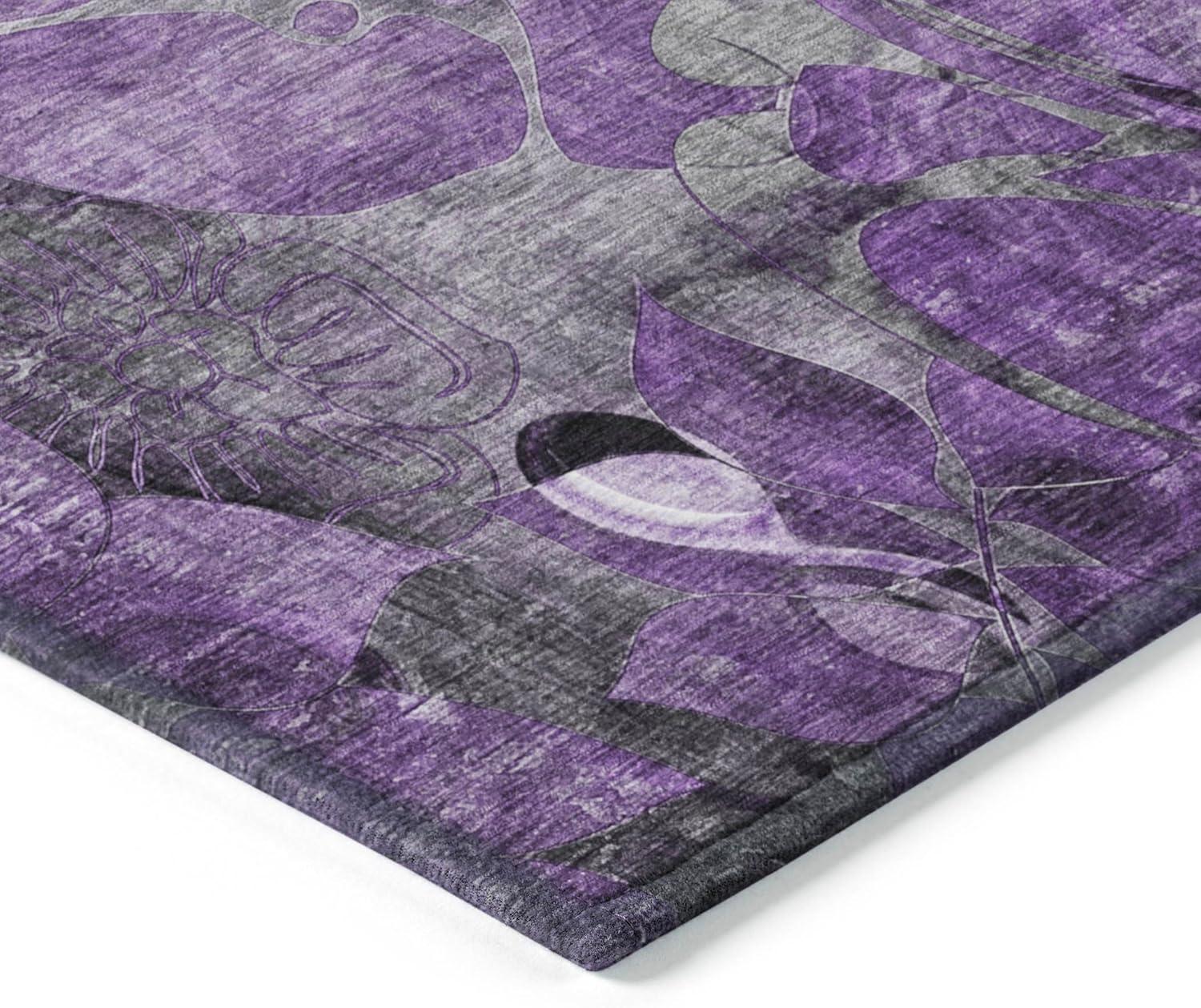 Purple Floral Synthetic Washable Rectangular Rug