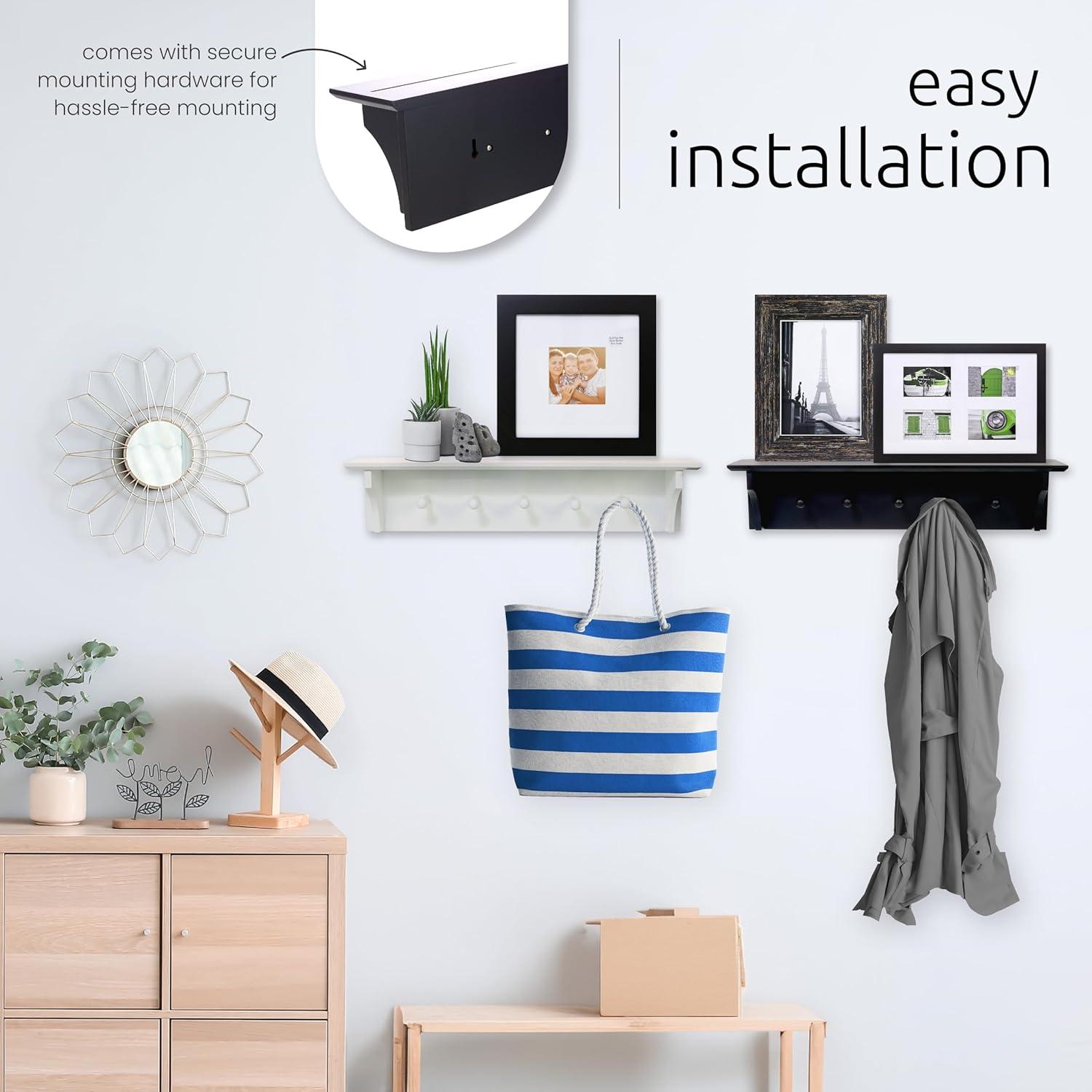 kieragrace KG Foster Wall Shelf with Five Pegs - White, 24"