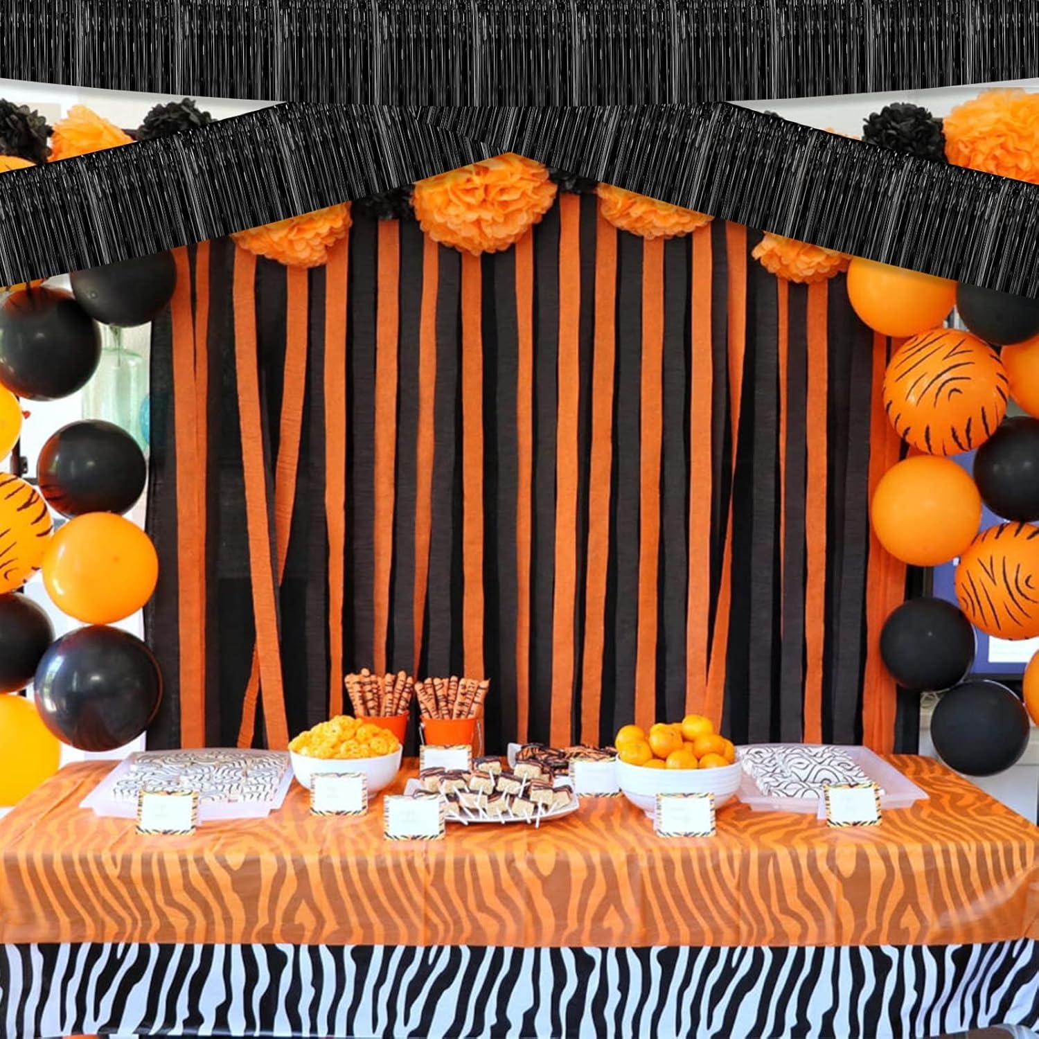 6 Pack 10 Feet Metallic Foil Fringe Garland Tinsel Streamers, Boriyuan Wall Hanging Fringe Backdrop Banner for Parade Floats, Wedding, Birthday, Christmas, New Year Party Decorations (Black)