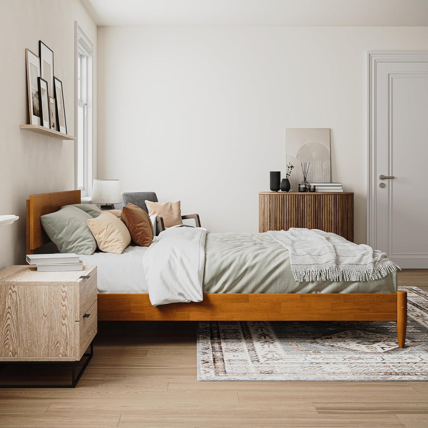 AFI Aria Queen Modern Solid Wood Low Profile Platform Bed, Light Toffee