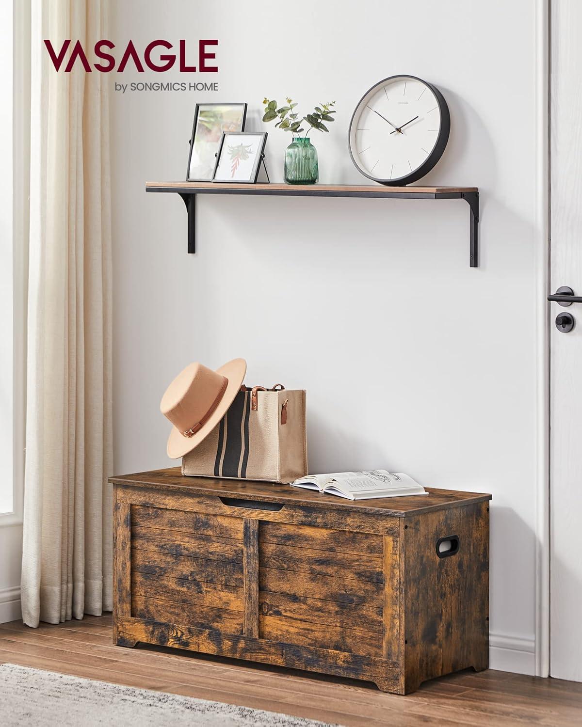 Storage Chest, Storage Trunk with 2 Safety Hinges, Organizer Bench for Entryway, 15.7 x 39.4 x 18.1 Inches, Rustic Brown