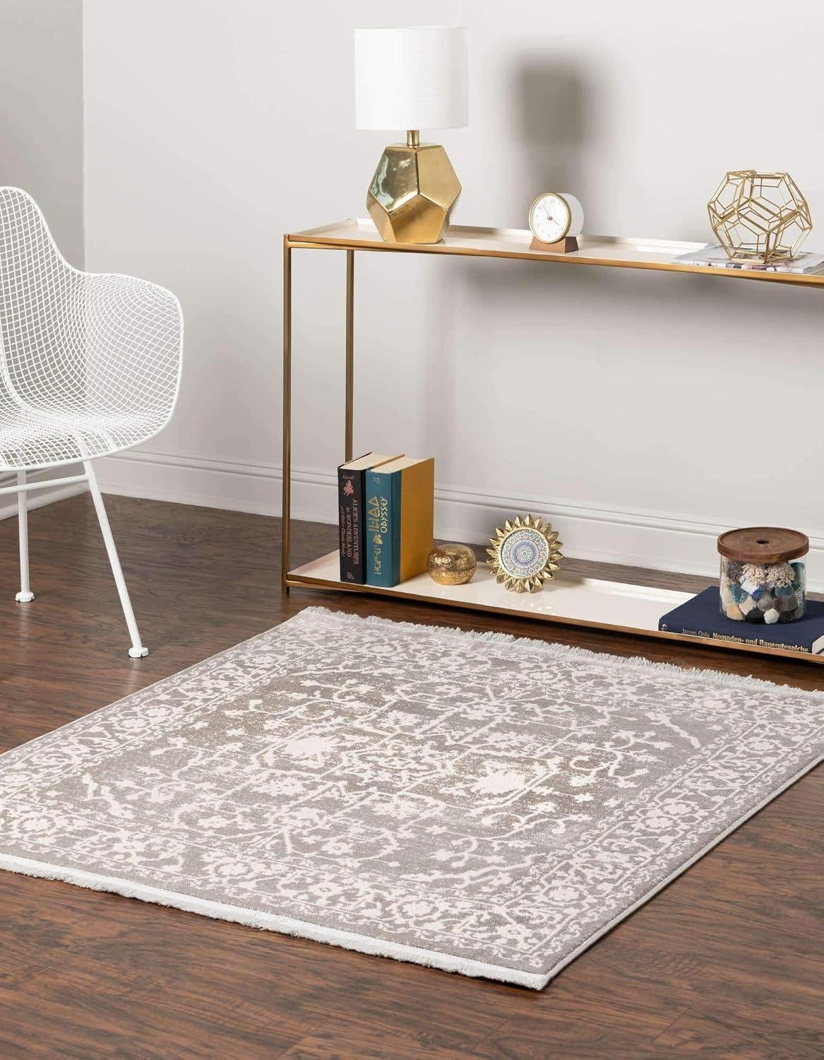 Unique Loom New Classical Collection Area Rug - Olympia (8'  Square Light Gray/Ivory)