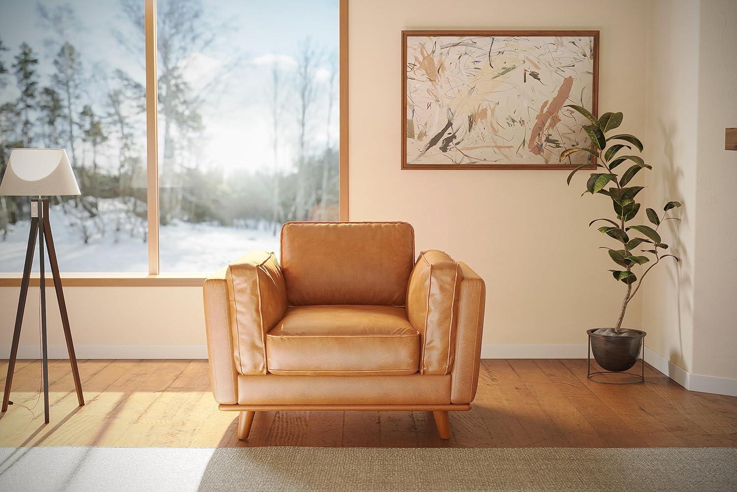 Cognac Tan Italian Leather Accent Chair with Mahogany Base