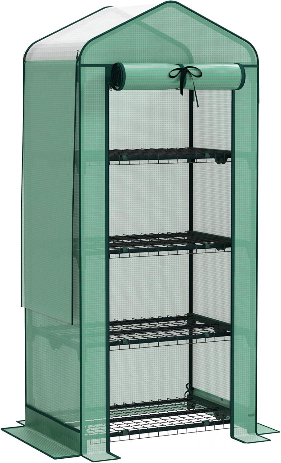 Green Portable 4-Tier Mini Greenhouse with PE Cover