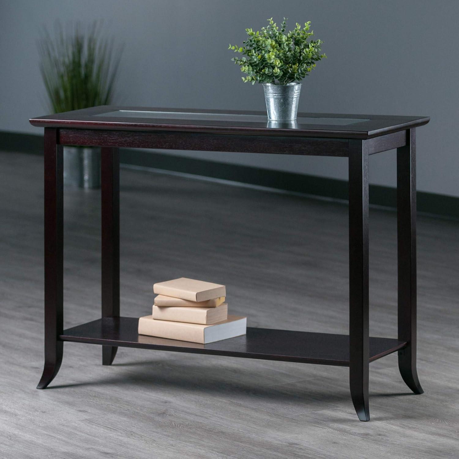 Genoa Console Table Glass Top Espresso - Winsome: Tempered Shelf, Wood Composite Frame