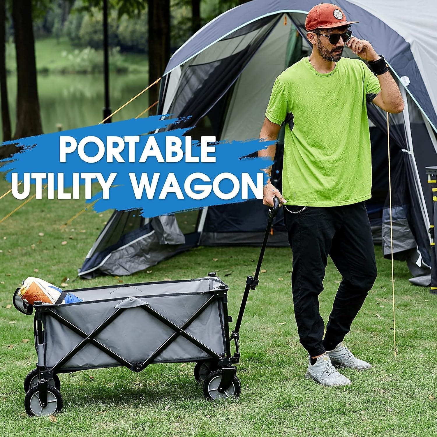 Gray Heavy Duty Foldable Outdoor Utility Wagon with Alloy Steel Frame