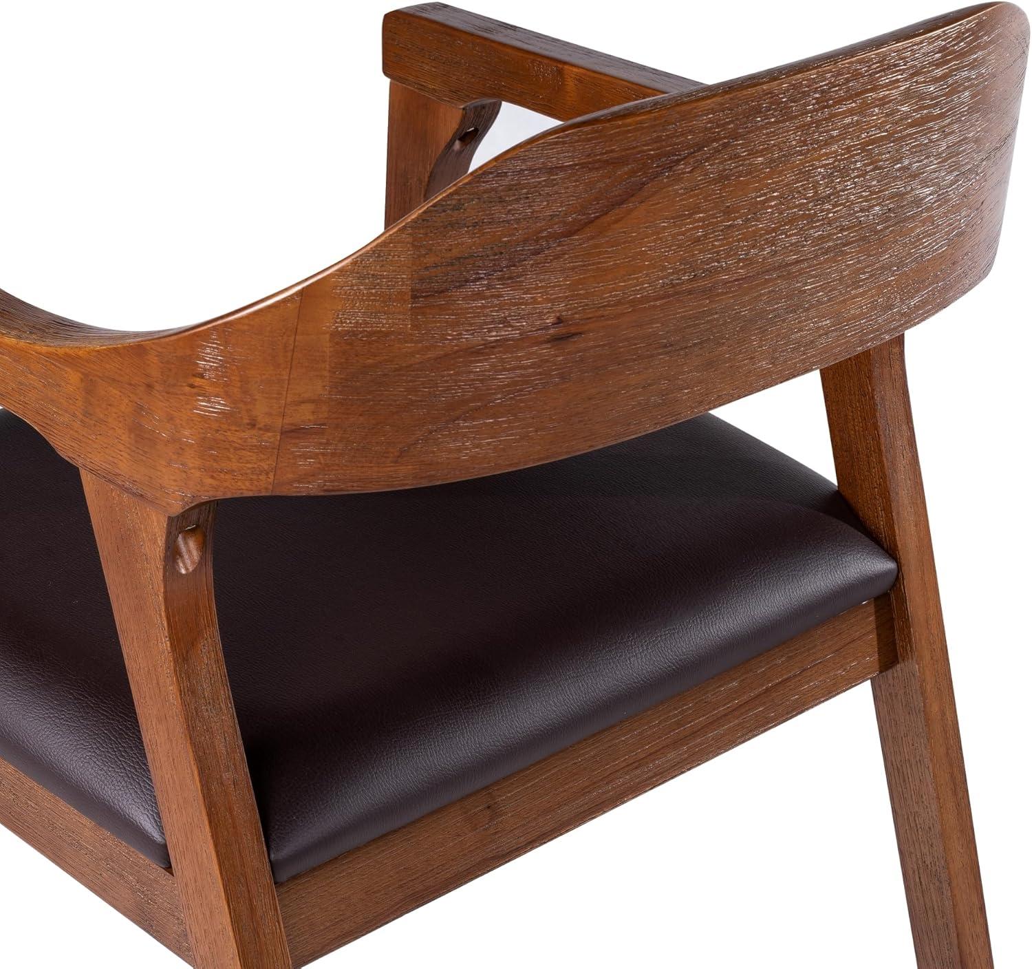 Boraam Rasmus Dining Armchair Chestnut: Upholstered Faux Leather, Mid-Century Modern Style, Wood Frame