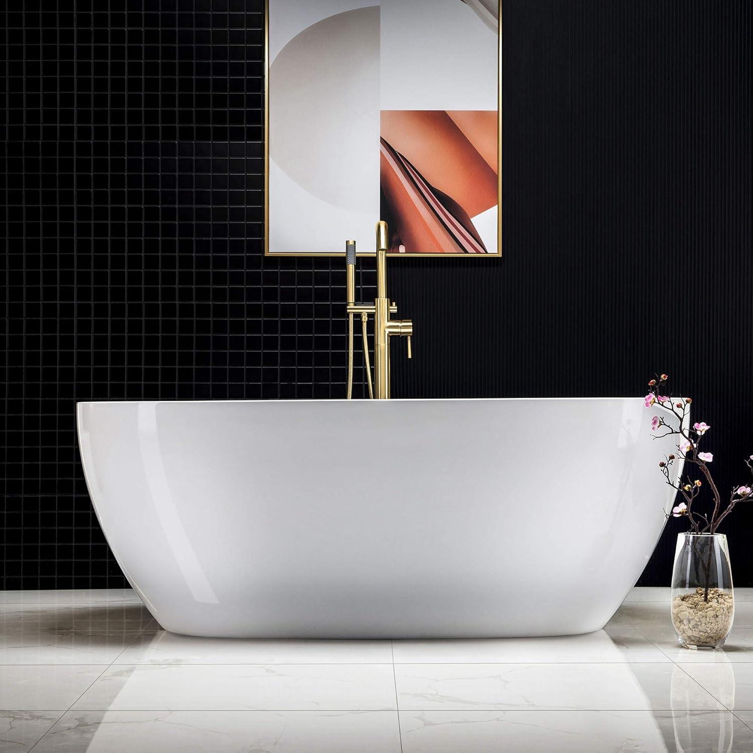 WOODBRIDGE 71" Acrylic Freestanding Bathtub Contemporary Soaking Tub, White Acrylic,Brushed Gold Drain/Overflow