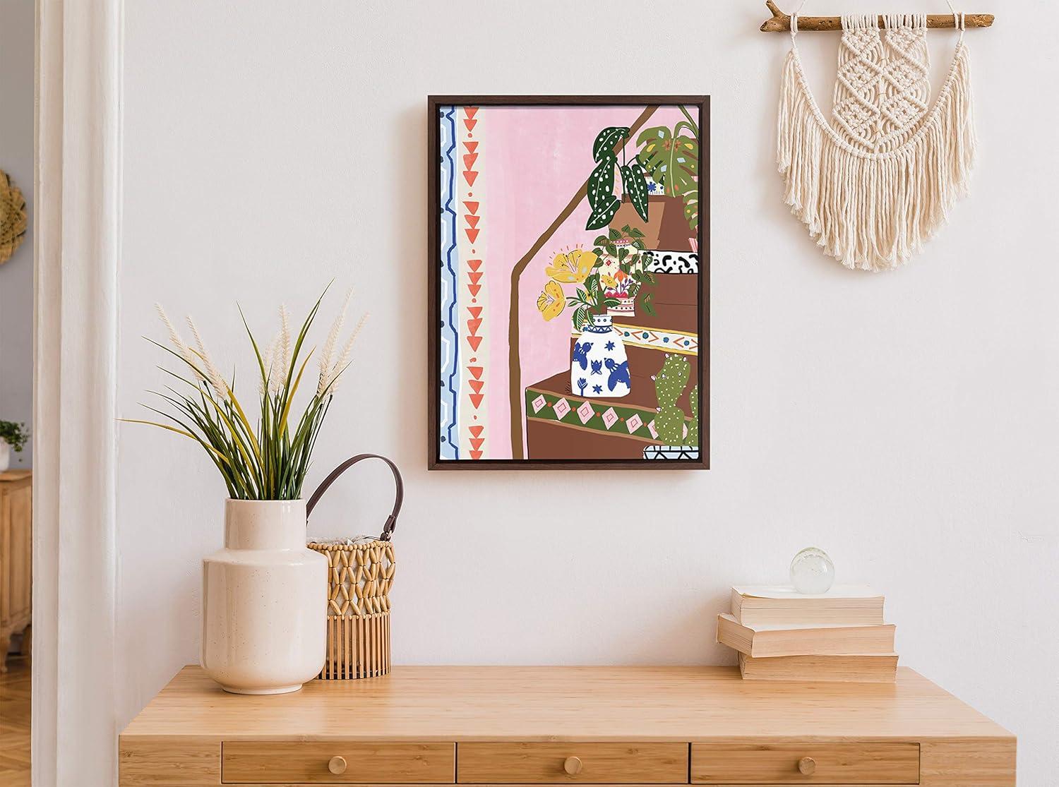 Bohemian Stairs Framed Canvas Wall Art, 18x24, Brown