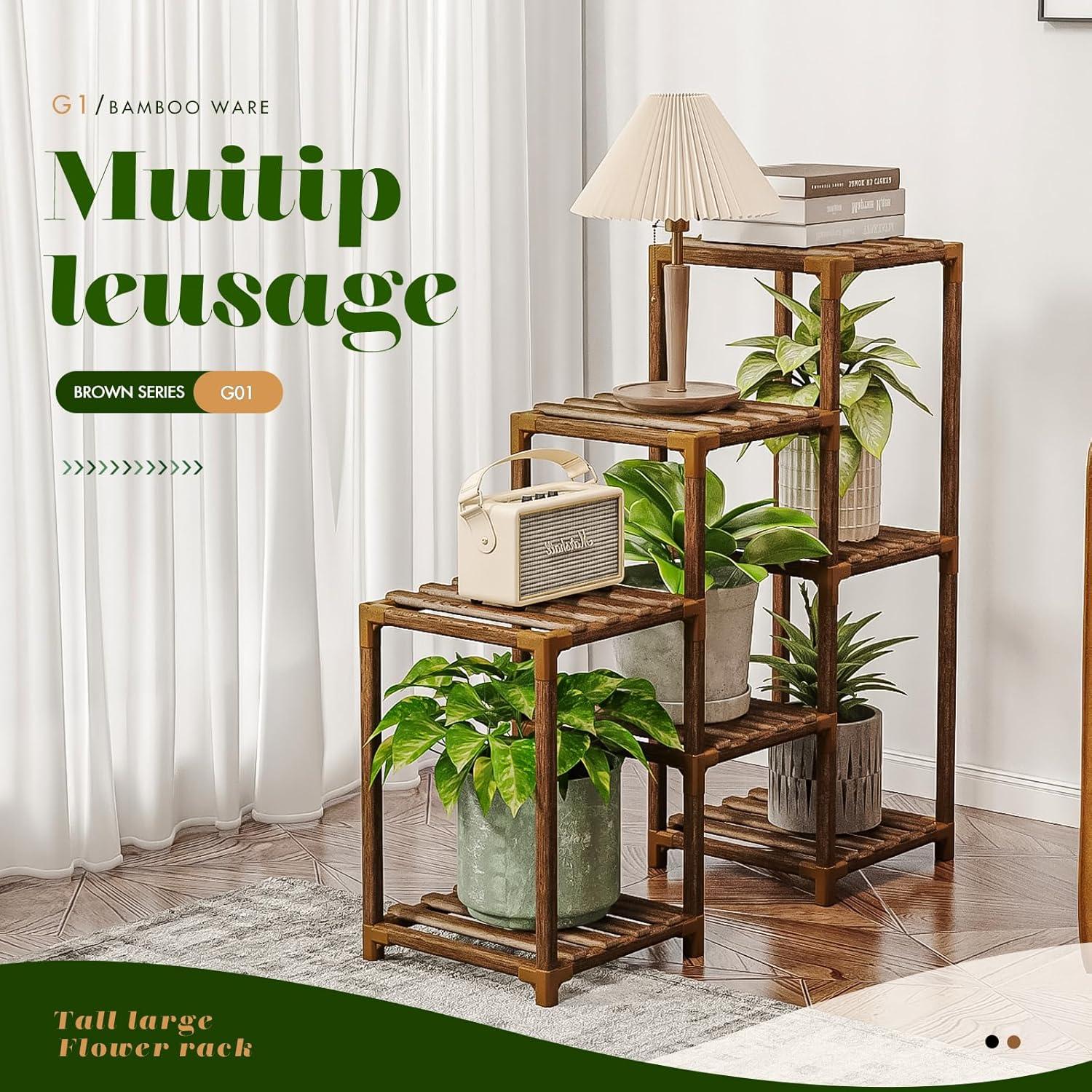 Eucalyptus Wood Corner Plant Stand for Indoor and Outdoor Use