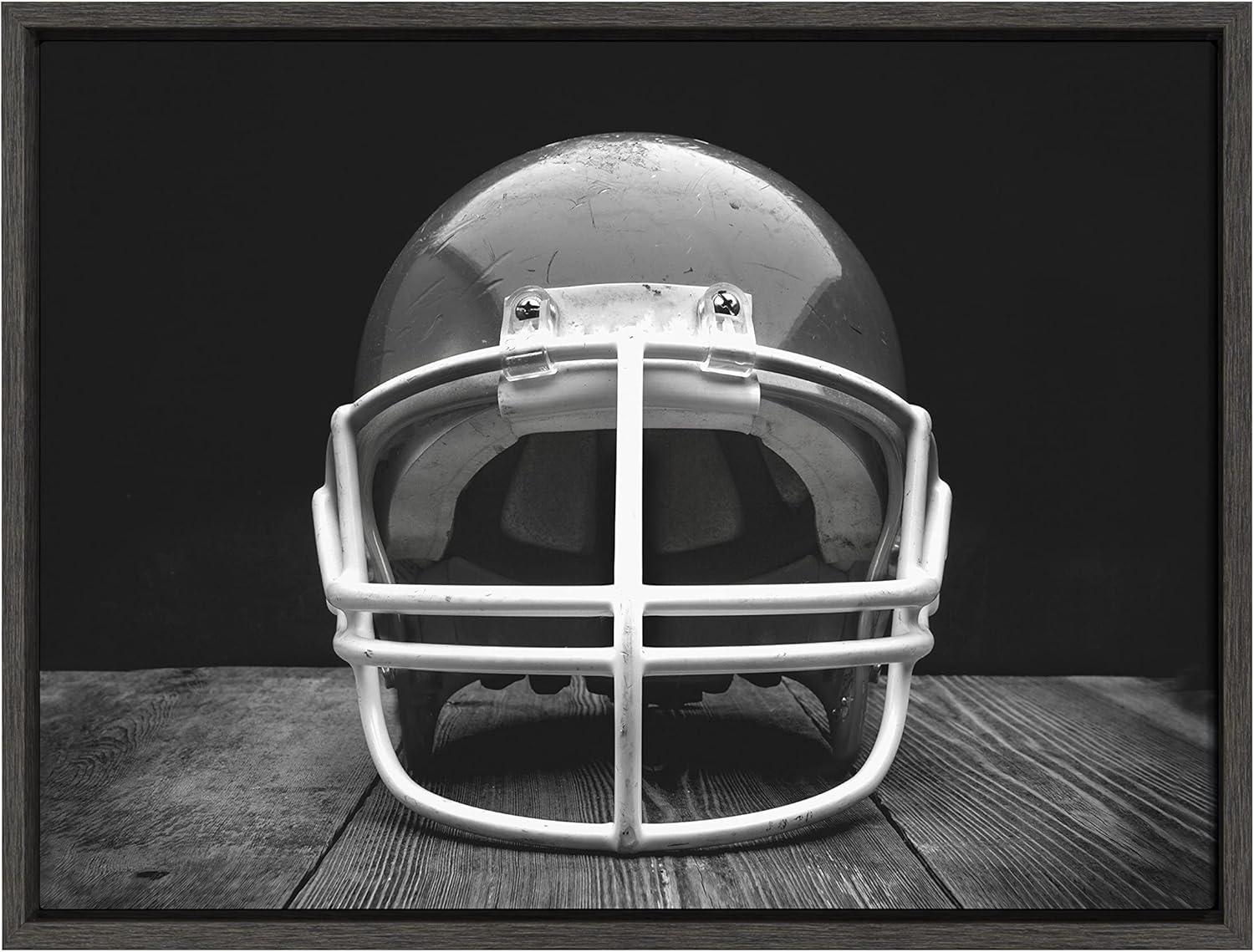 18" x 24" Sylvie Vintage Football Helmet Framed Canvas By Shawn St. Peter Gray - DesignOvation