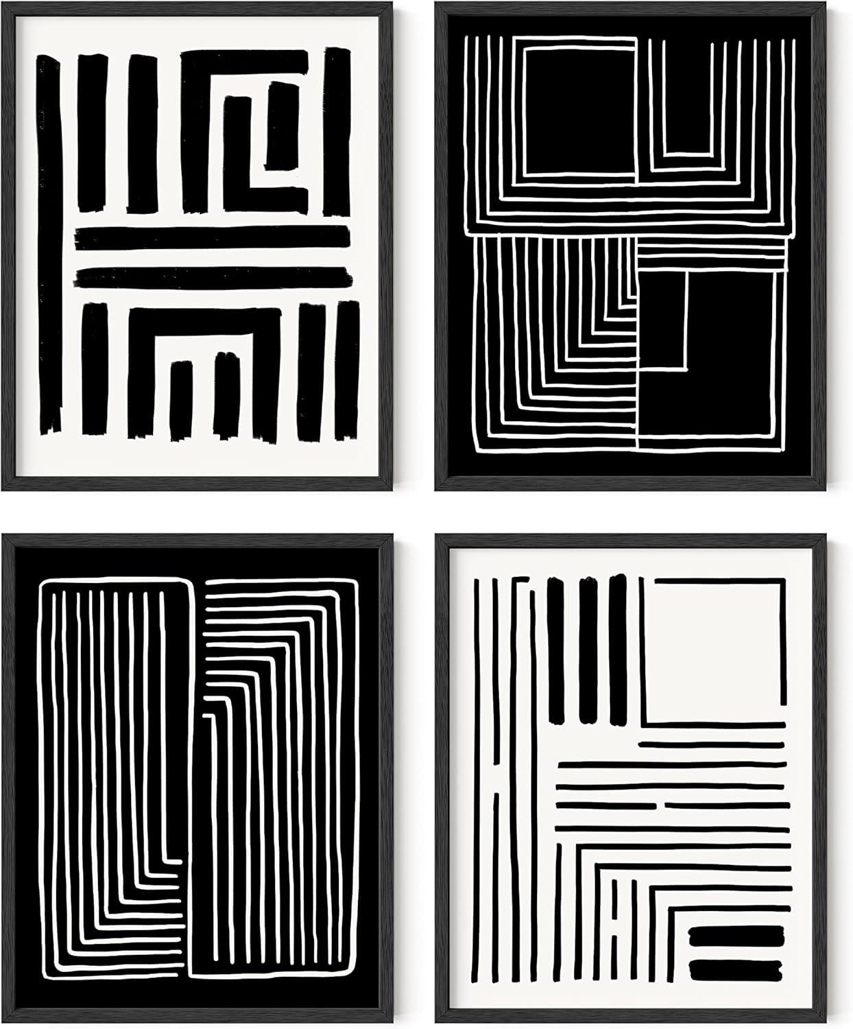 HAUS AND HUES Geometric Wall Art - Set of 4 Black and White Posters For Room Aesthetic, Modern Abstract Wall Art, Minimalist Art Wall Decor, Large Black and White Wall Art, (11x14, Unframed)